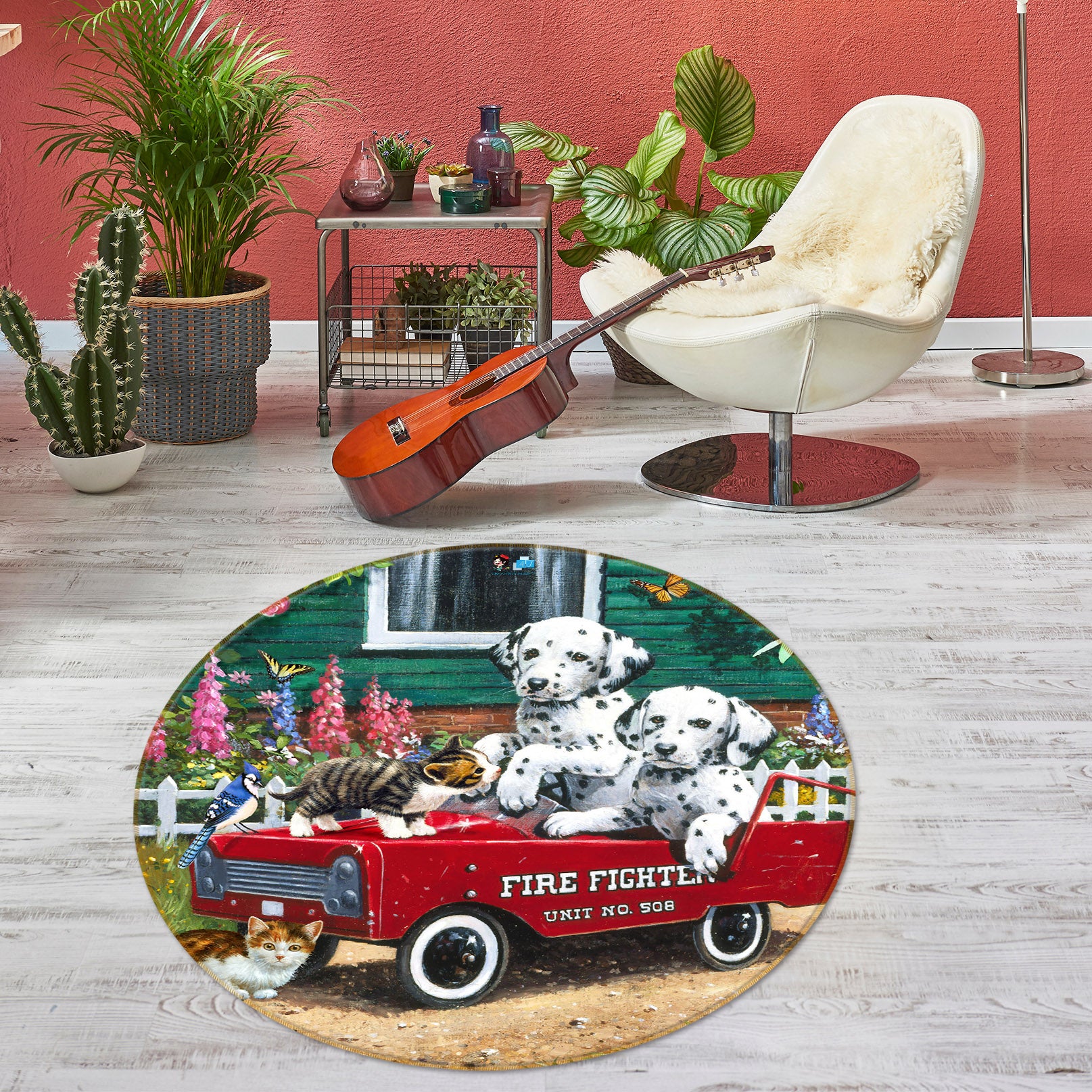 3D Cute Dog Car 038 Kevin Walsh Rug Round Non Slip Rug Mat