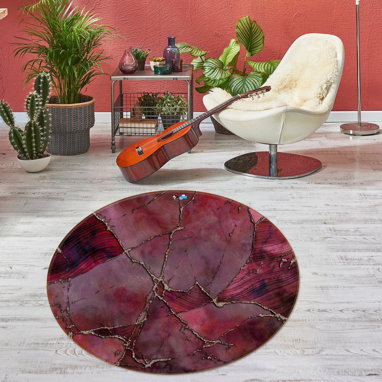 3D Crimson Block 83076 Andrea haase Rug Round Non Slip Rug Mat