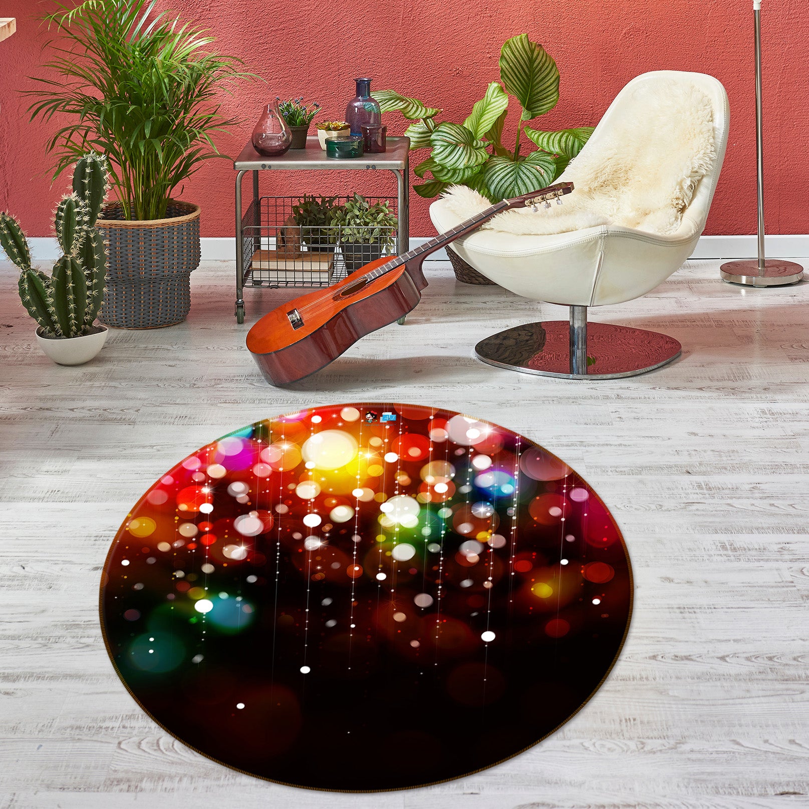 3D Color Aperture 54127 Christmas Round Non Slip Rug Mat Xmas