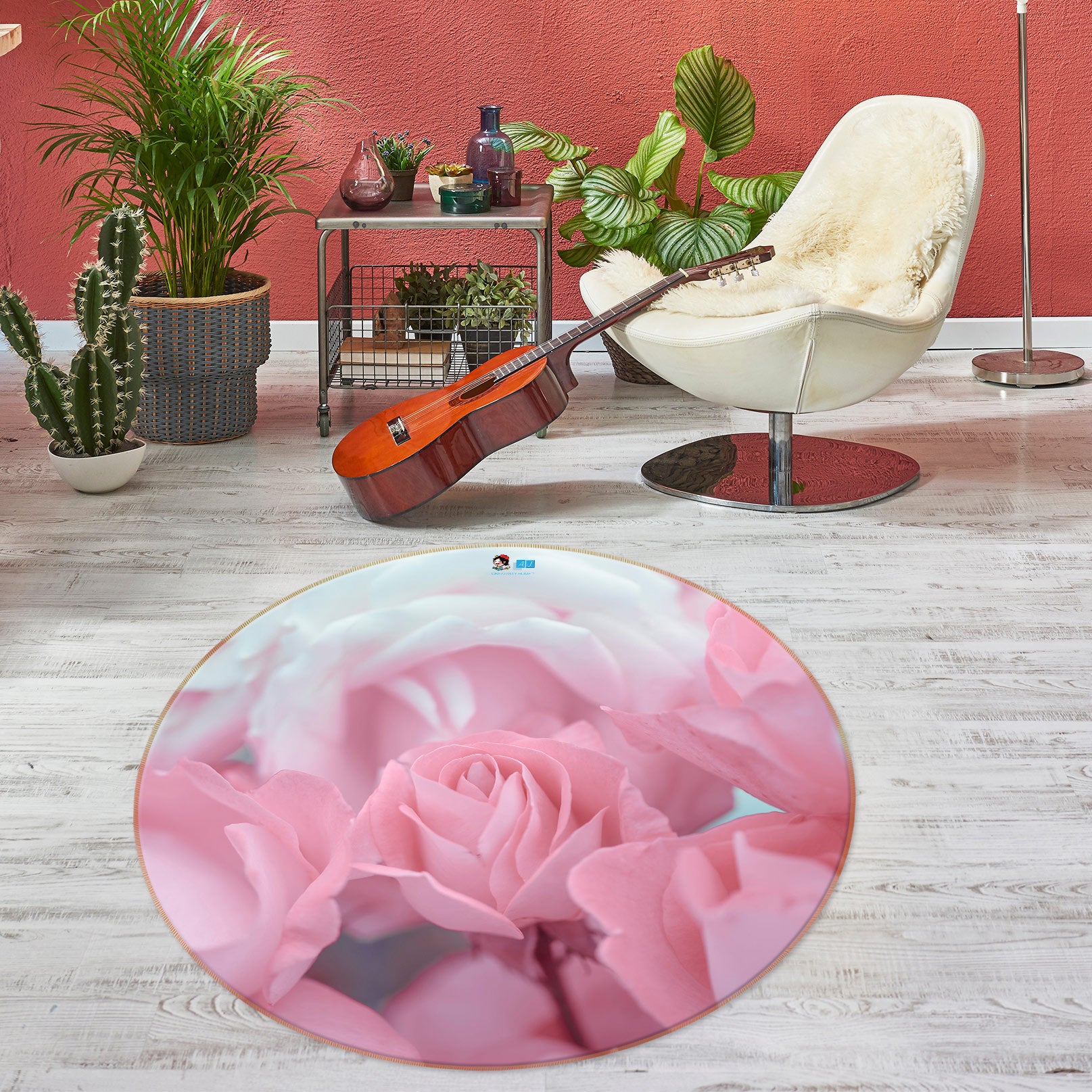 3D Beautiful Rose 7517 Assaf Frank Rug Round Non Slip Rug Mat