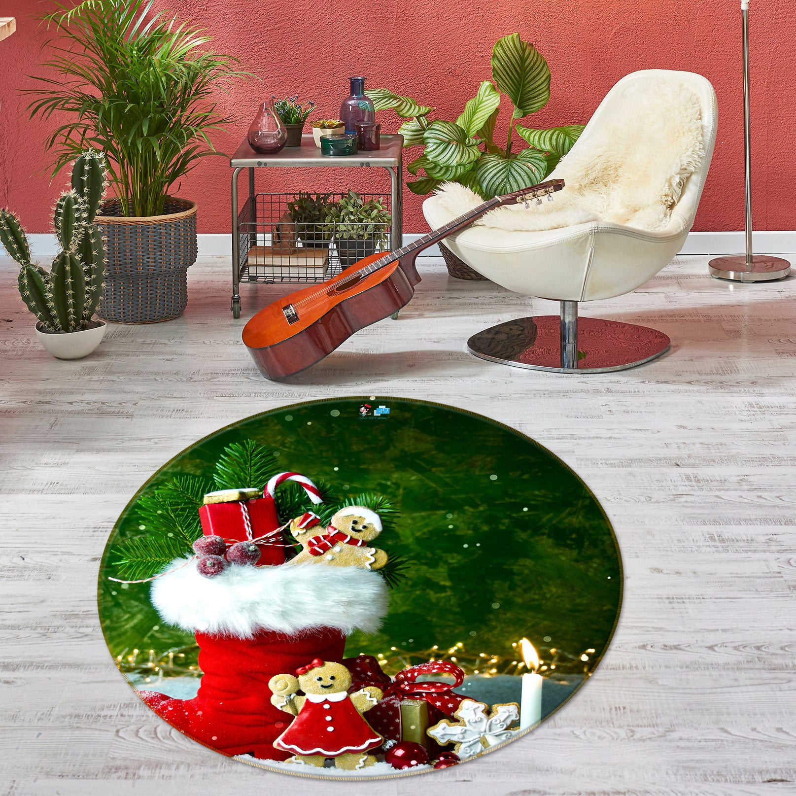 3D Socks Gift 54194 Christmas Round Non Slip Rug Mat Xmas