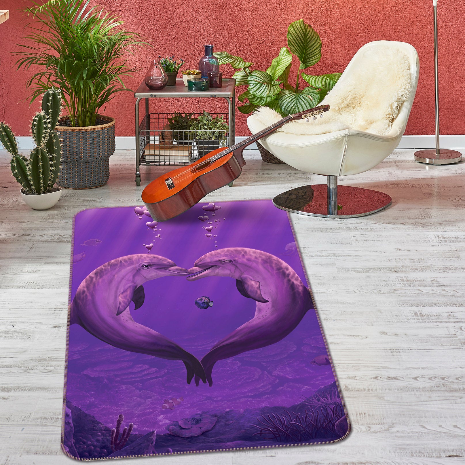 3D Purple Dolphin 84251 Vincent Hie Rug Non Slip Rug Mat
