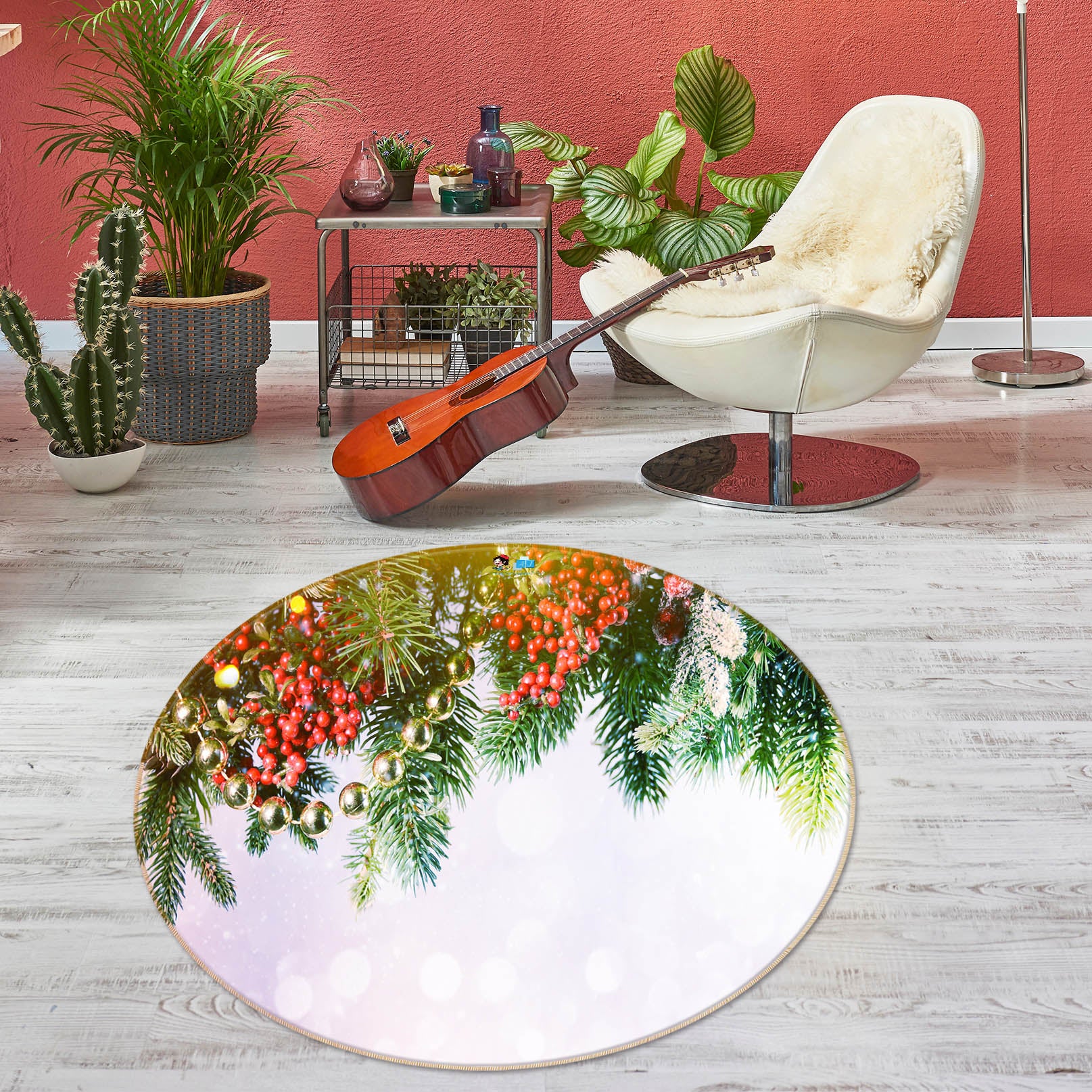 3D Branches 54163 Christmas Round Non Slip Rug Mat Xmas
