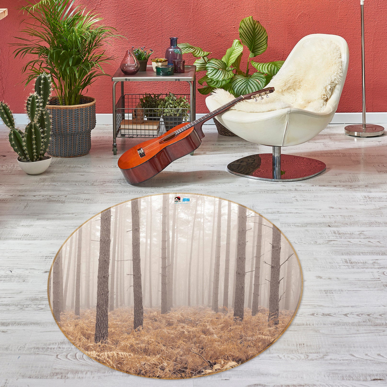 3D Yellow Leaves 7609 Assaf Frank Rug Round Non Slip Rug Mat