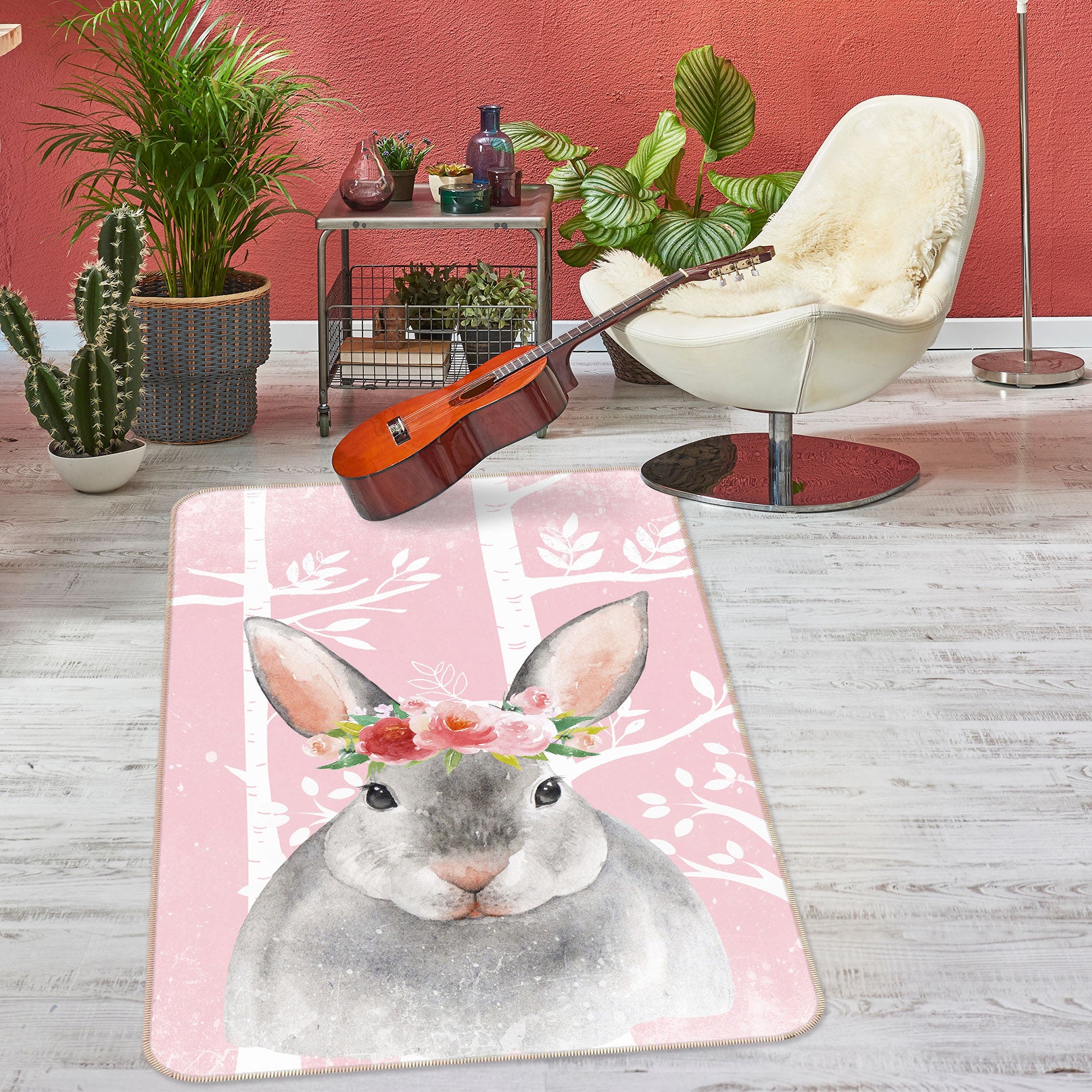 3D Cute Rabbit Flower 144 Uta Naumann Rug Non Slip Rug Mat