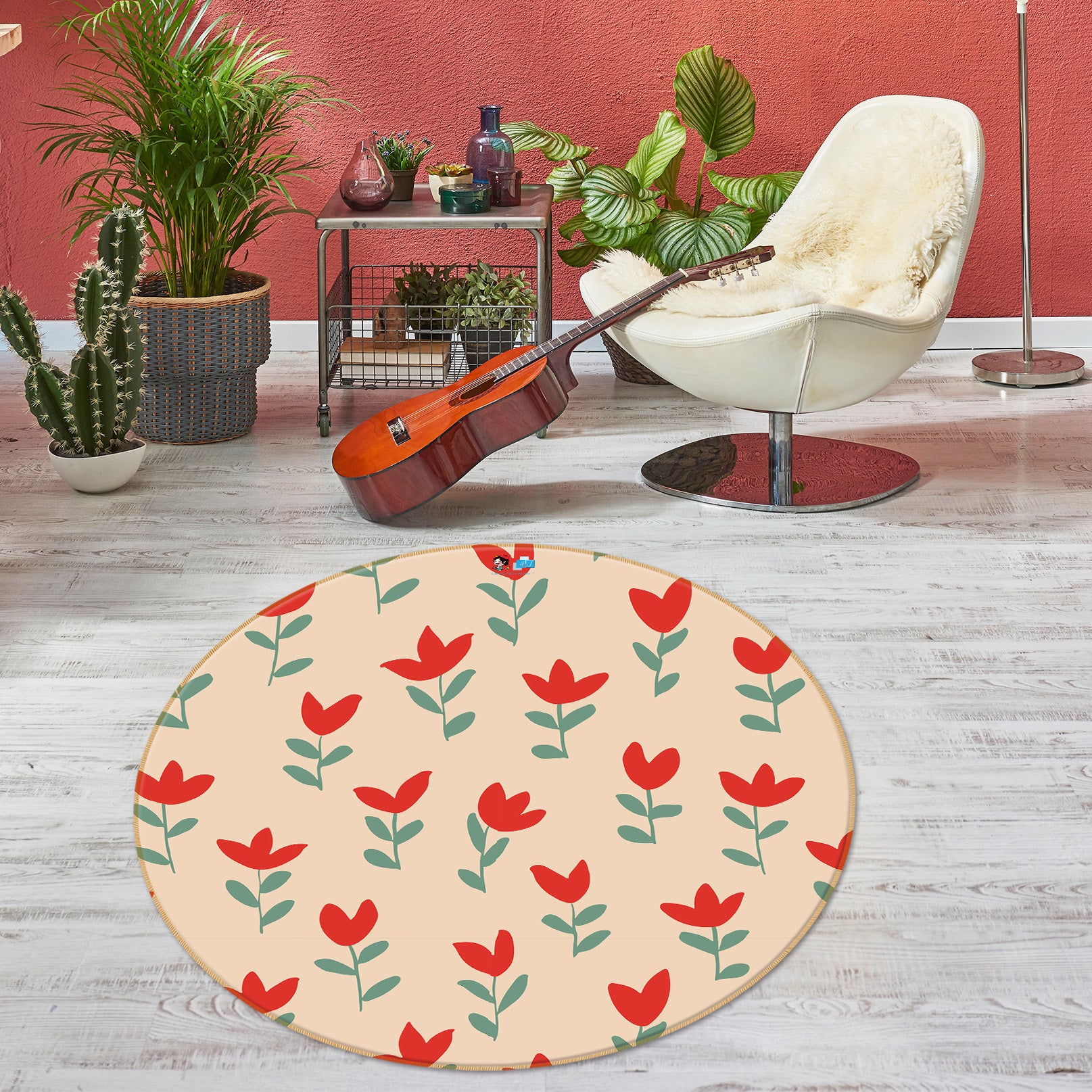 3D Red Little Flower 10577 Kashmira Jayaprakash Rug Round Non Slip Rug Mat