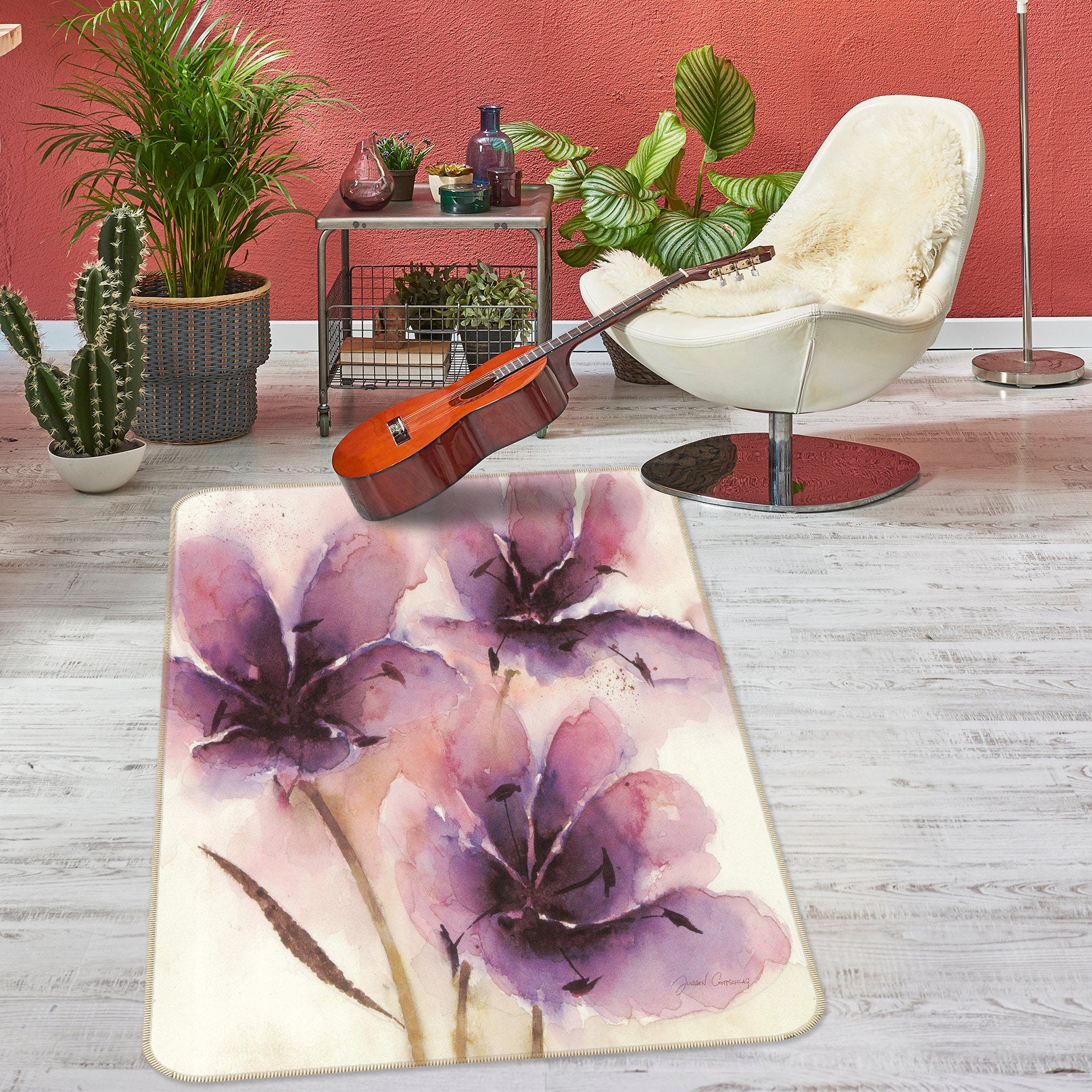3D Light Purple Flowers 76139 Non Slip Rug Mat