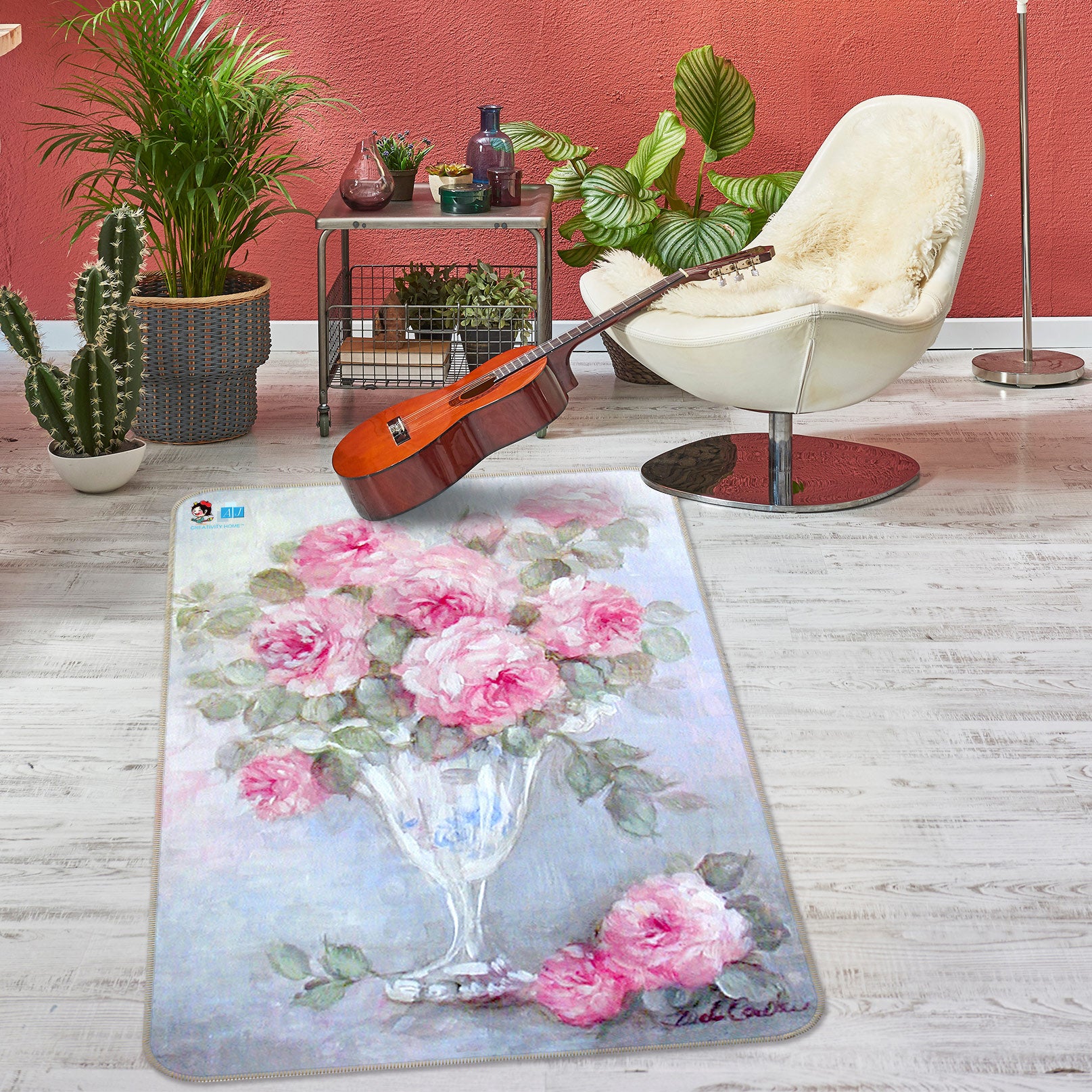 3D Pink Flower Vase 1058 Debi Coules Rug Non Slip Rug Mat