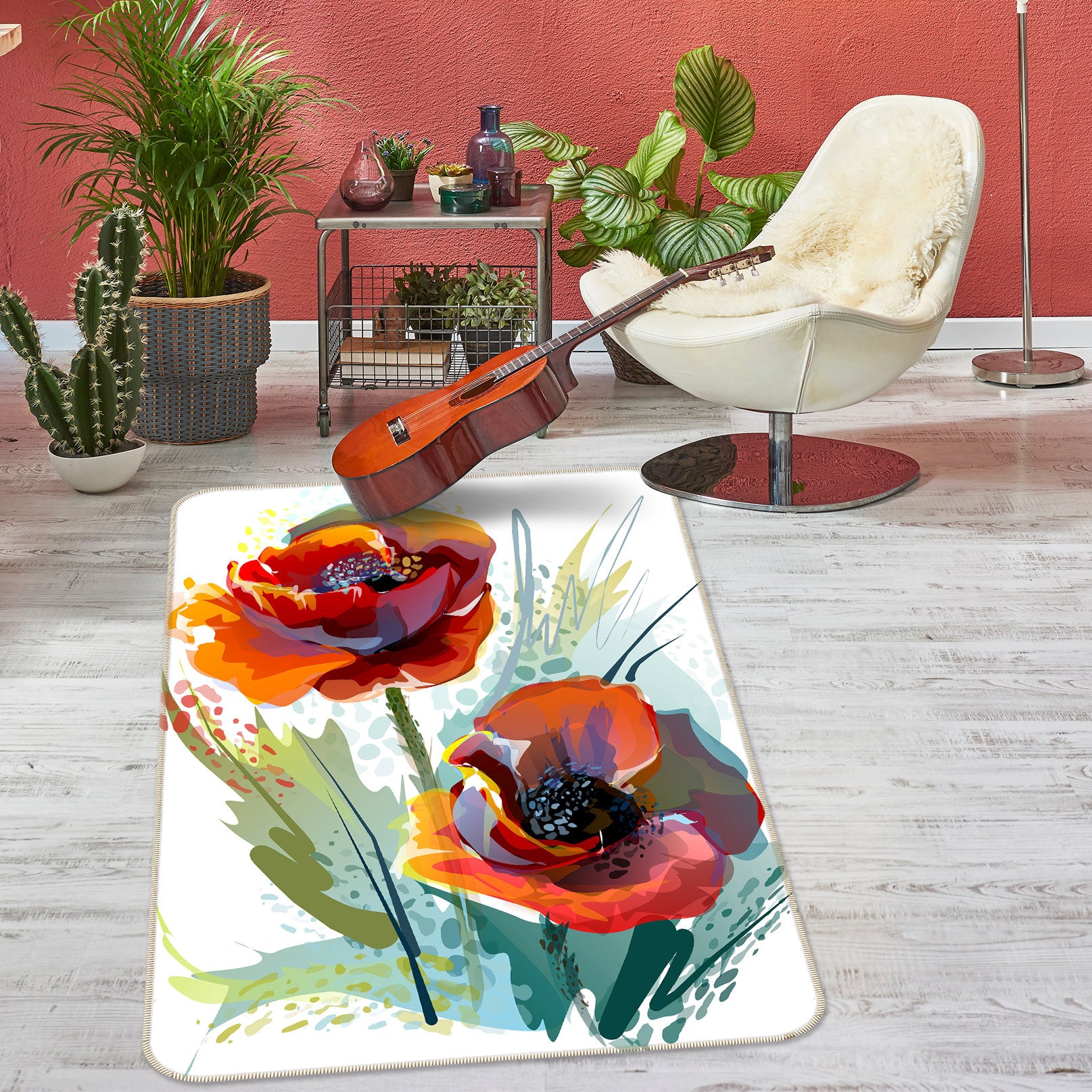 3D Red Flowers 76157 Non Slip Rug Mat