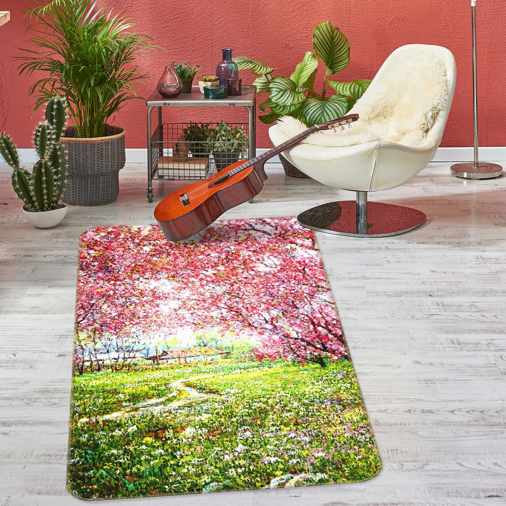 3D Grass Pink Tree 76162 Non Slip Rug Mat