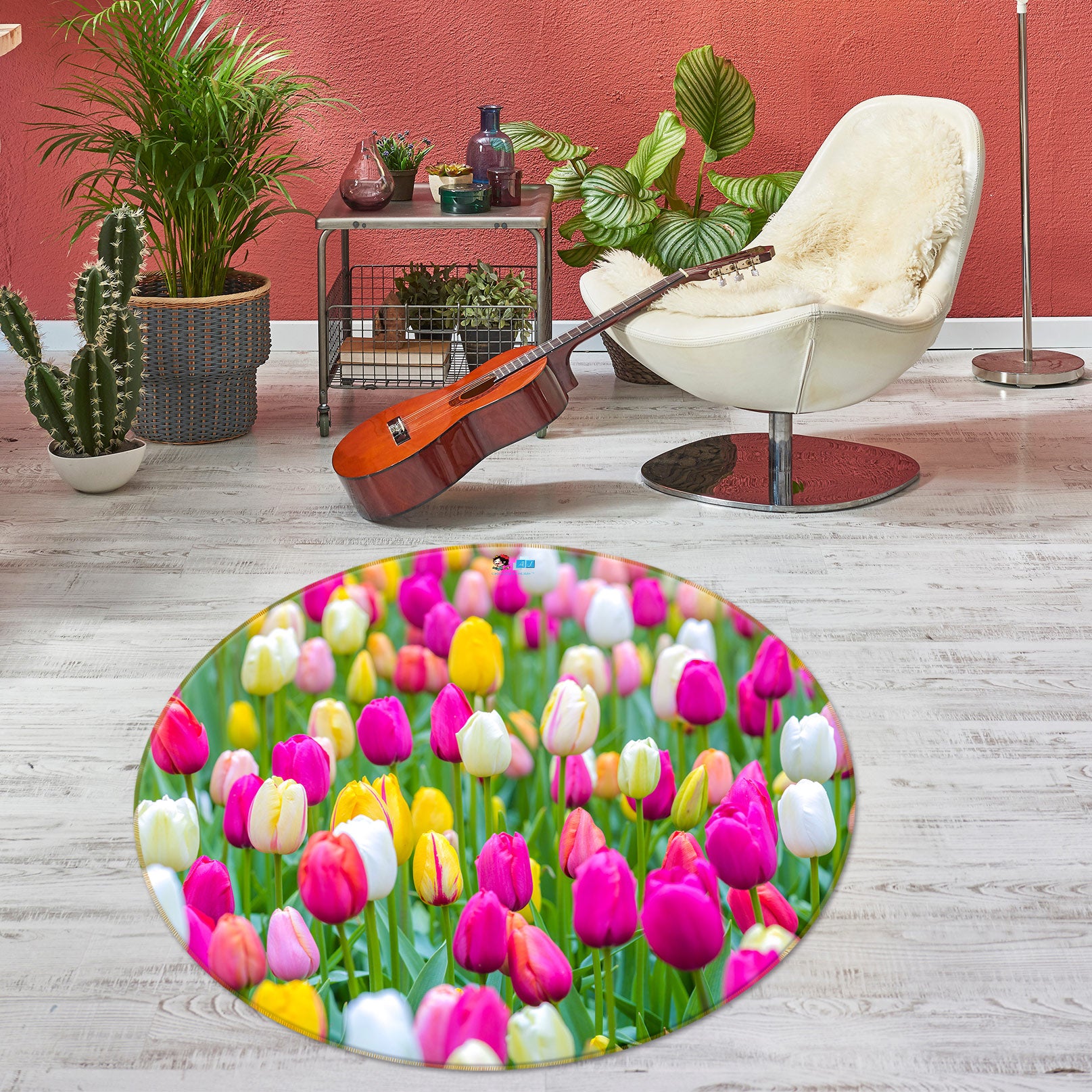 3D Tulip Garden 7525 Assaf Frank Rug Round Non Slip Rug Mat