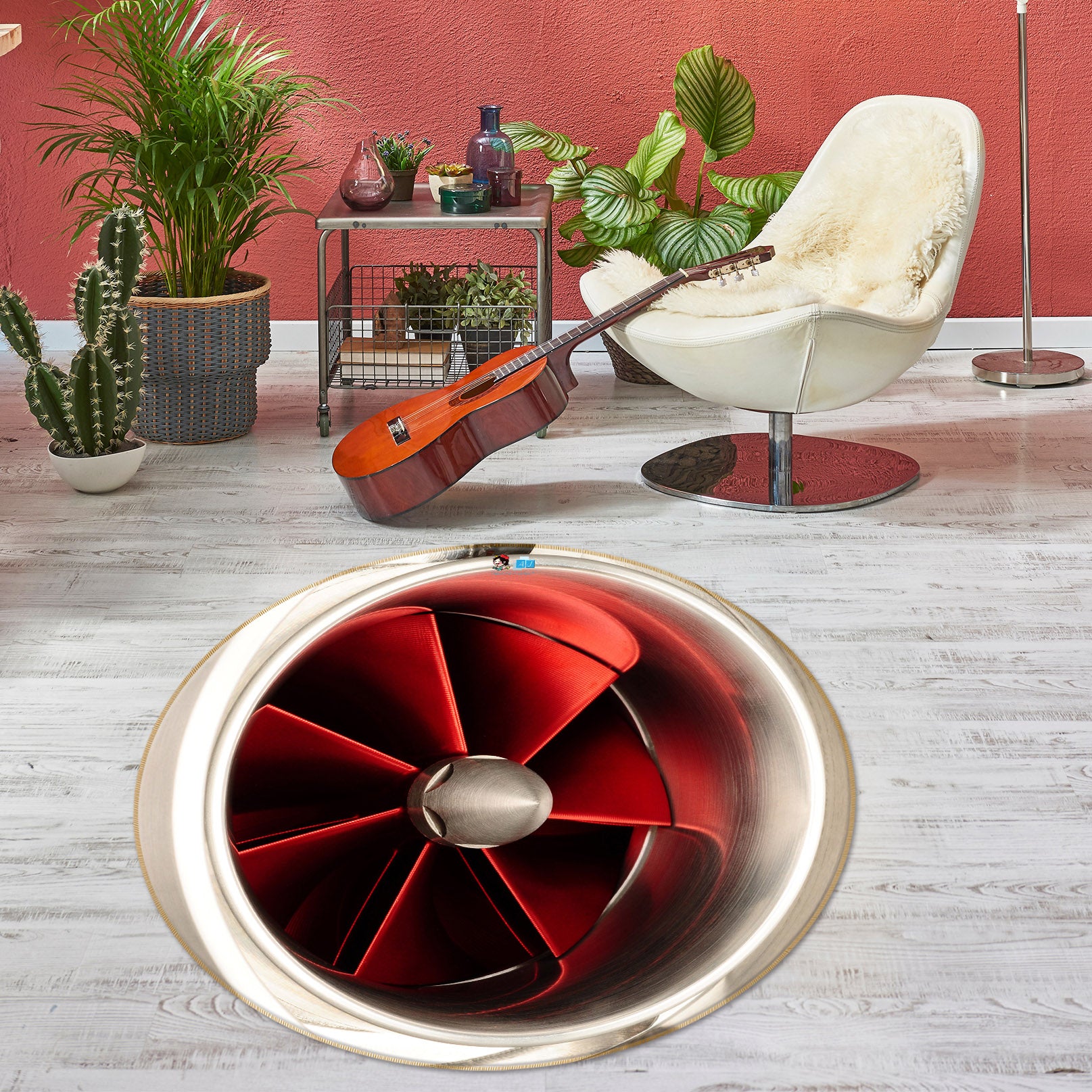 3D Fan Blade 74117 Round Non Slip Rug Mat