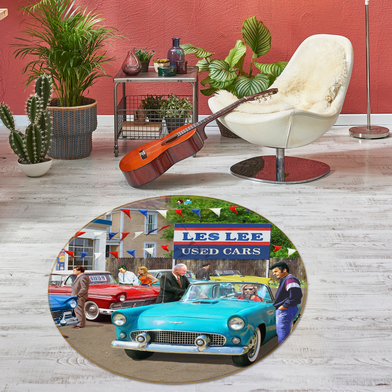 3D Blue Car 073 Kevin Walsh Rug Round Non Slip Rug Mat