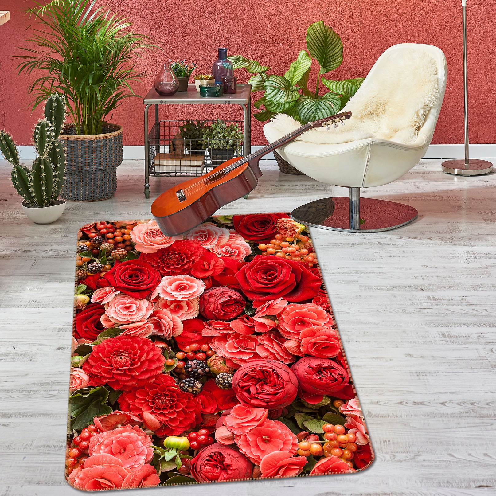 3D Red Flowers 26026 Non Slip Rug Mat