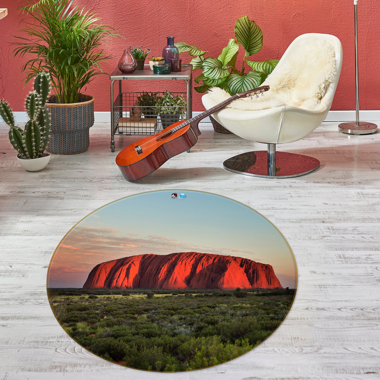 3D Red Mountains 72197 Round Non Slip Rug Mat