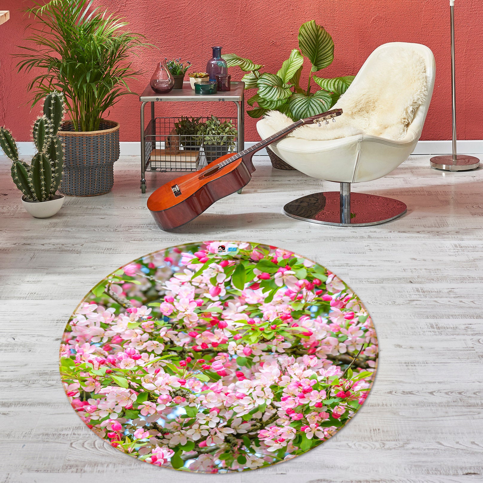 3D Pink Peach Blossom 7392 Assaf Frank Rug Round Non Slip Rug Mat