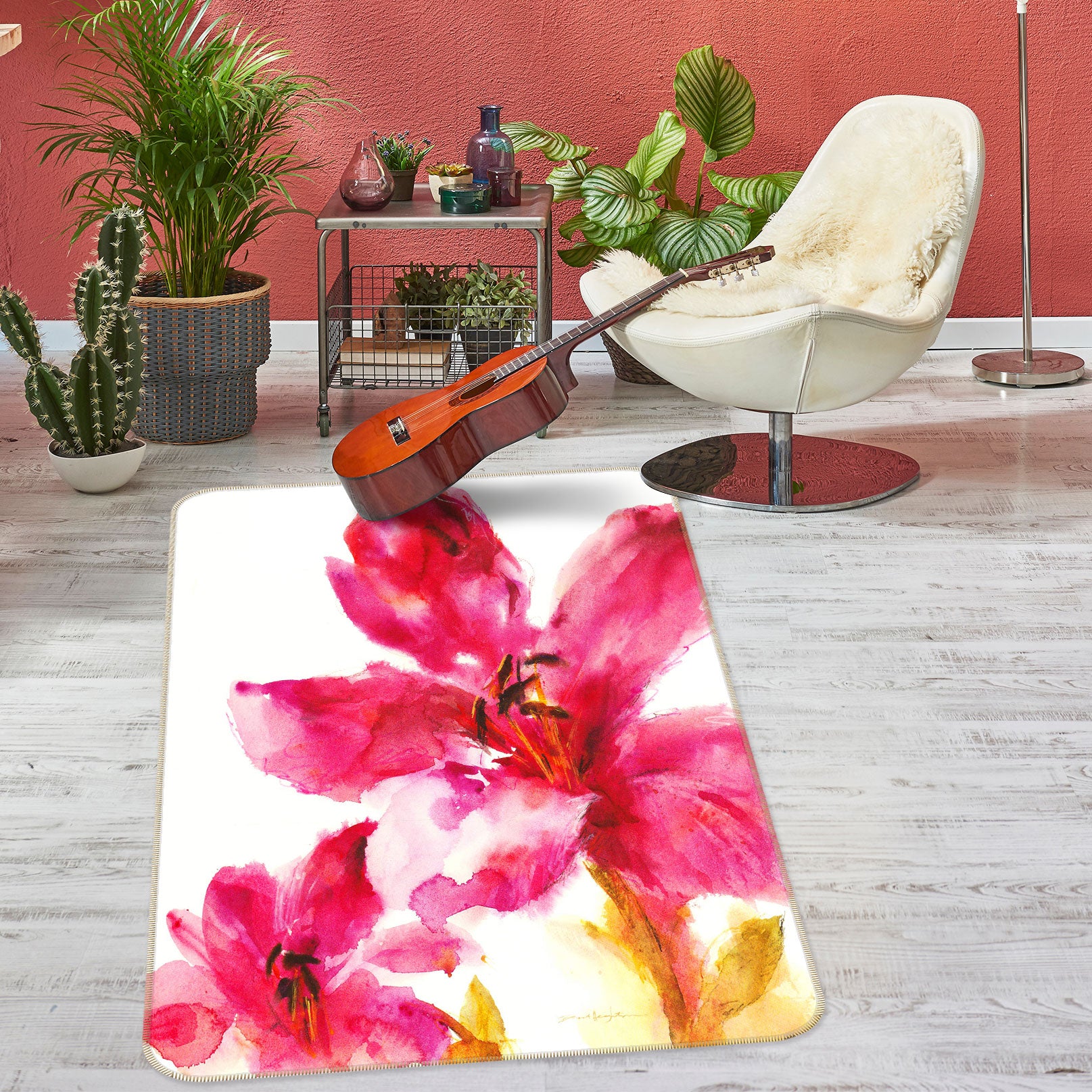 3D Red Flowers 76156 Non Slip Rug Mat