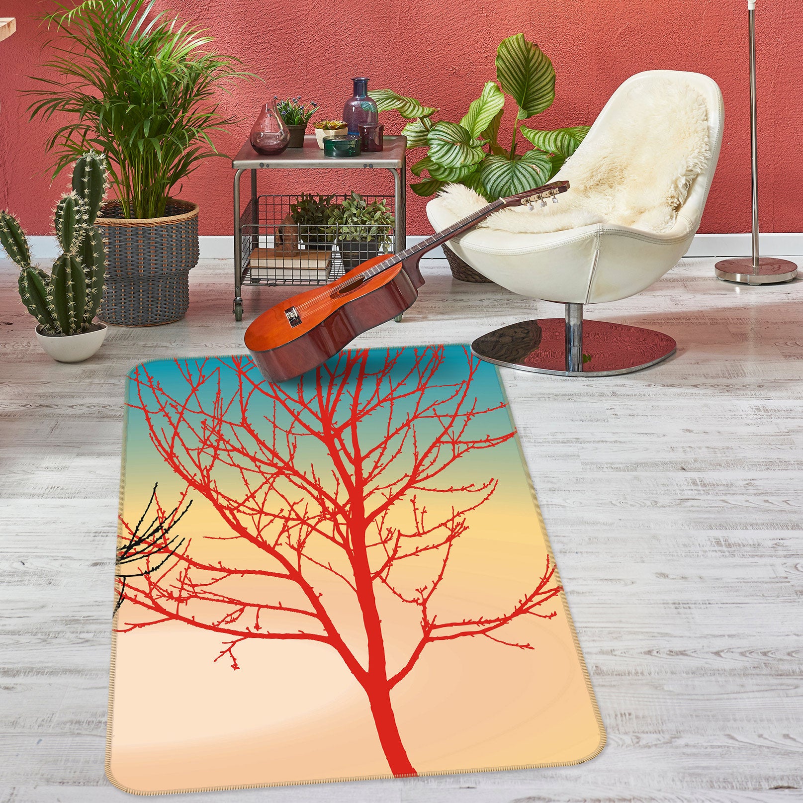 3D Red Dead Tree 76168 Non Slip Rug Mat
