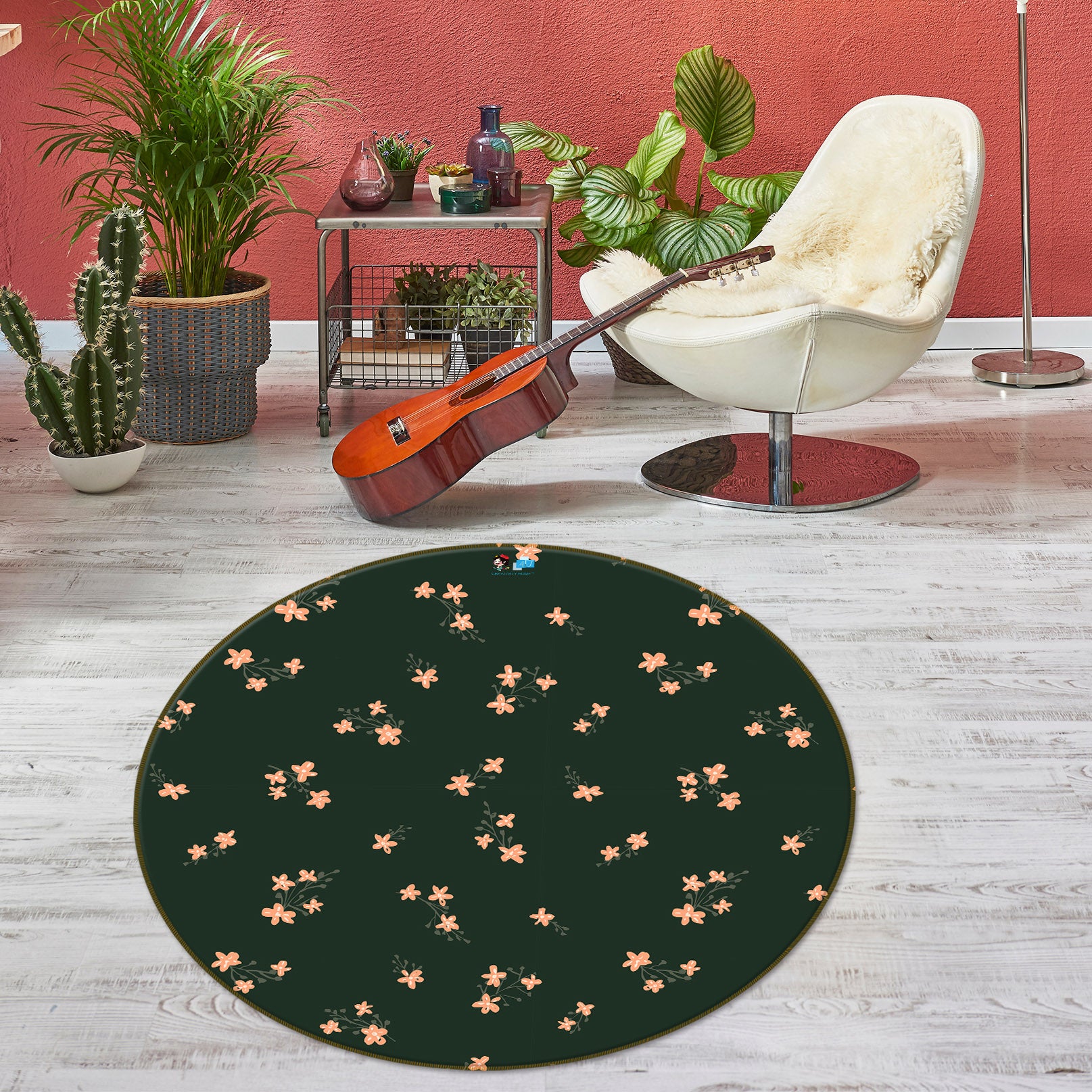 3D Floral 10570 Kashmira Jayaprakash Rug Round Non Slip Rug Mat