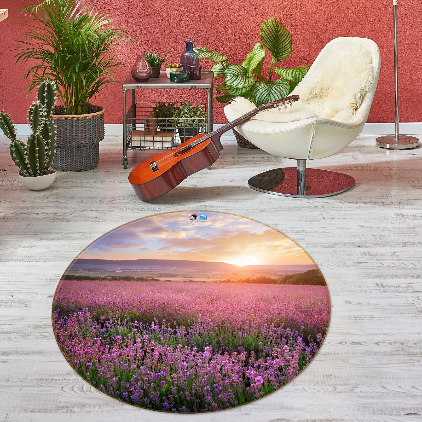 3D Purple Flowers 75072 Round Non Slip Rug Mat