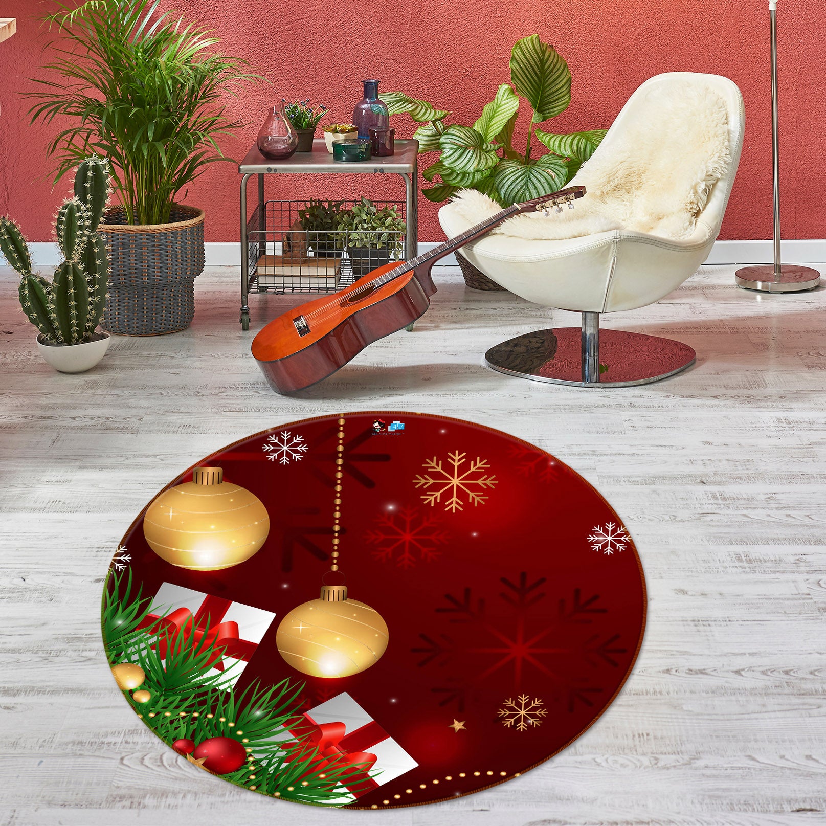 3D Golden Ball 75128 Round Non Slip Rug Mat