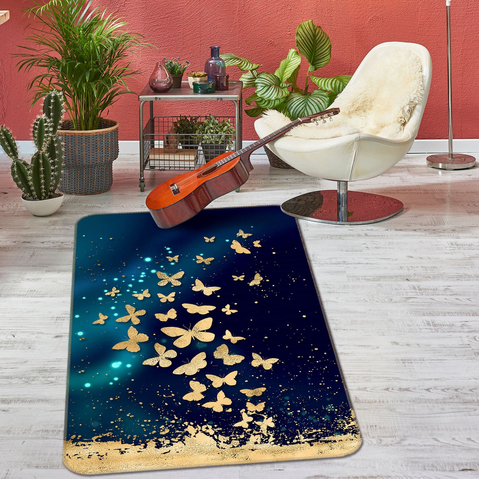 3D Golden Butterfly 27164 Non Slip Rug Mat