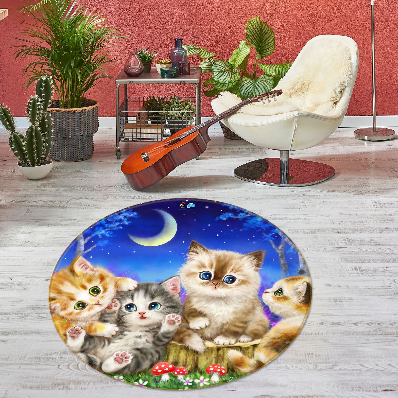 3D Cartoon Cat 6041 Kayomi Harai Rug Round Non Slip Rug Mat