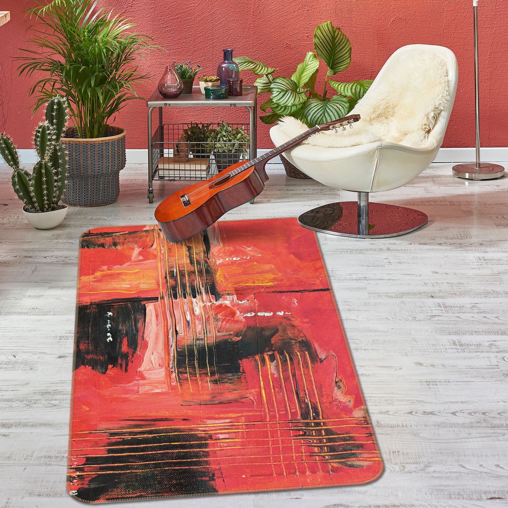 3D Red Black Pattern 28004 Non Slip Rug Mat