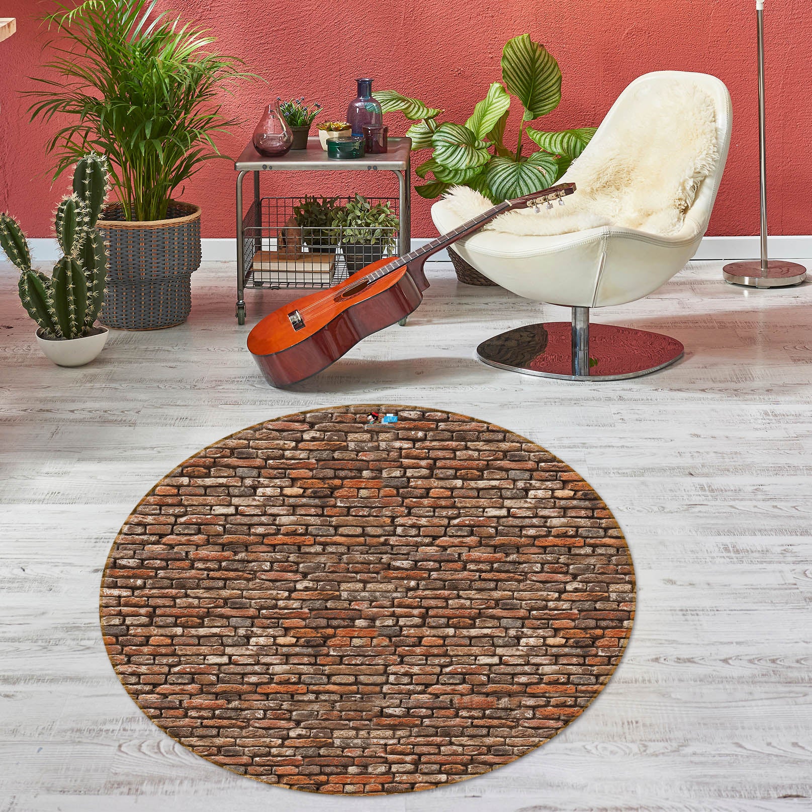 3D Brick Wall 74154 Round Non Slip Rug Mat