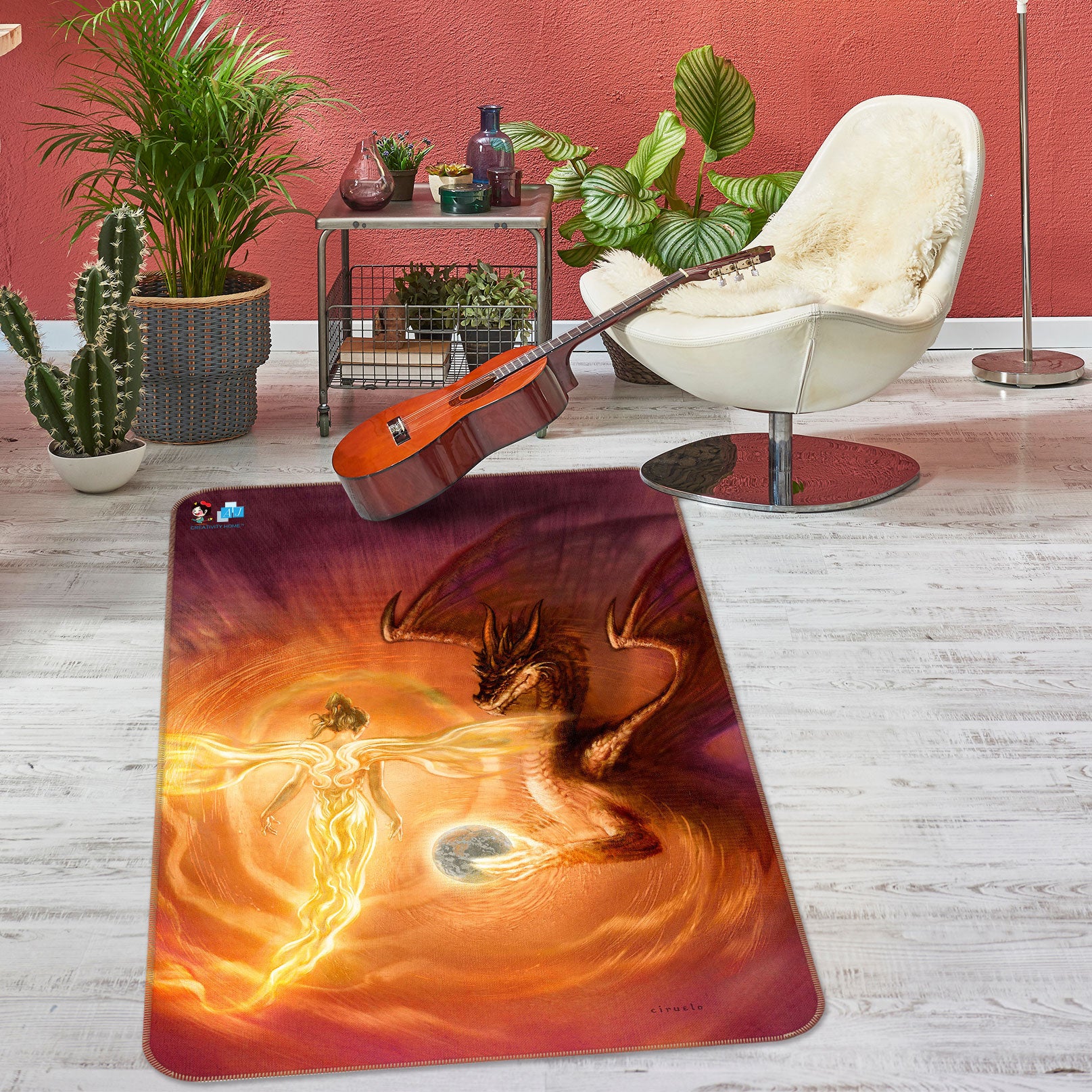 3D Elf Dragon 6038 Ciruelo Rug Non Slip Rug Mat
