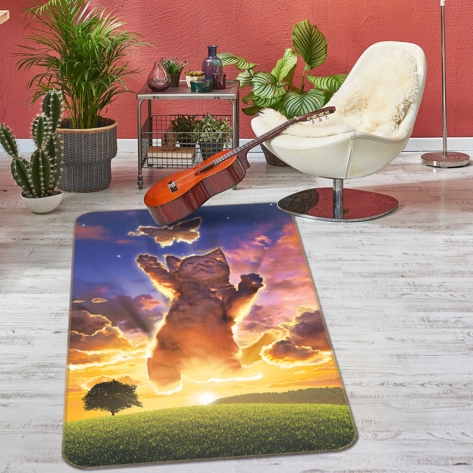 3D Cloud Cat Butterfly 84211 Vincent Hie Rug Non Slip Rug Mat