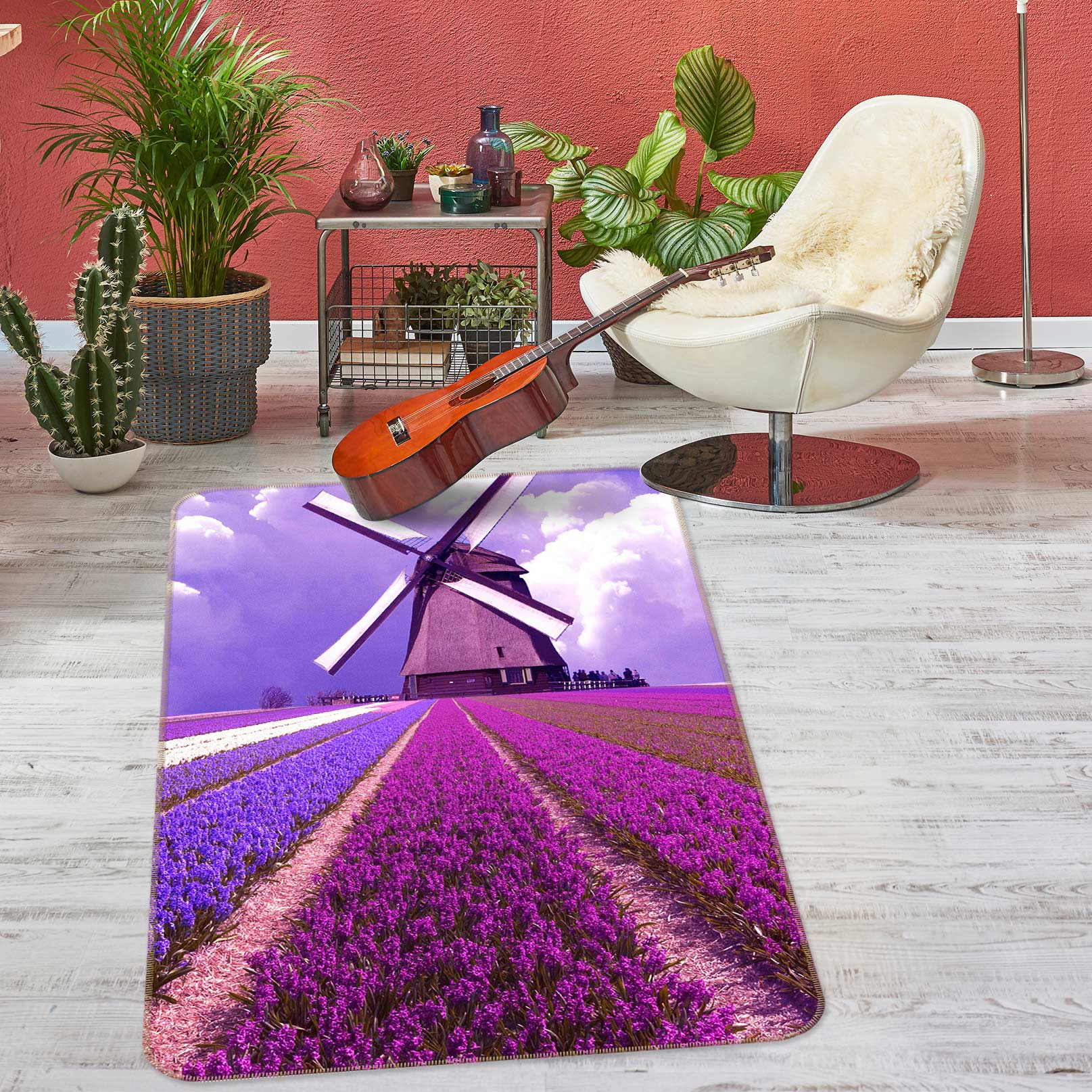 3D Windmill Lavender Bushes 76191 Non Slip Rug Mat
