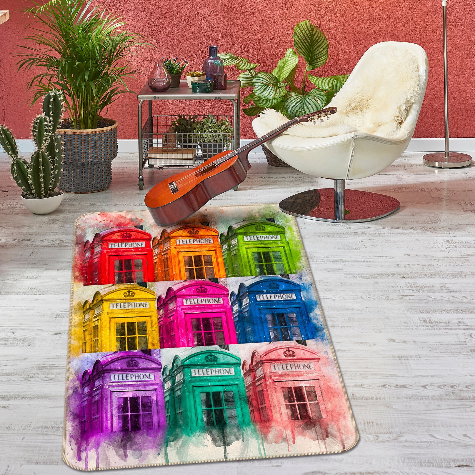 3D Color Telephone Booth 189 Assaf Frank Rug Non Slip Rug Mat