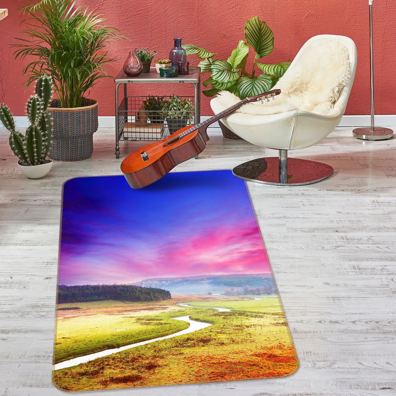 3D Clouds Grass River 76099 Non Slip Rug Mat