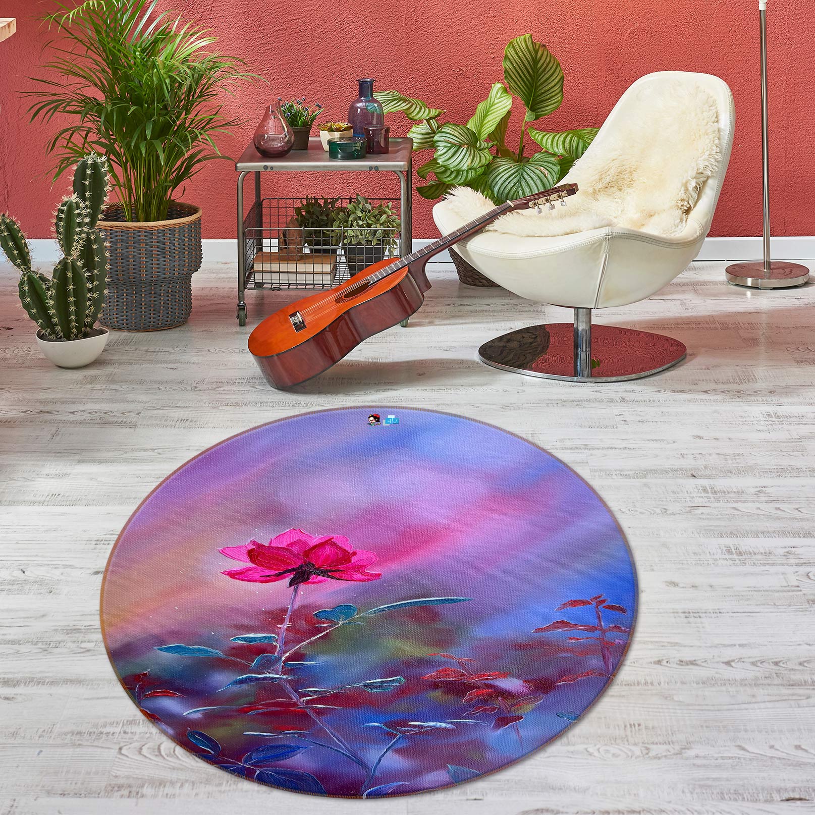 3D Flower 9734 Marina Zotova Rug Round Non Slip Rug Mat