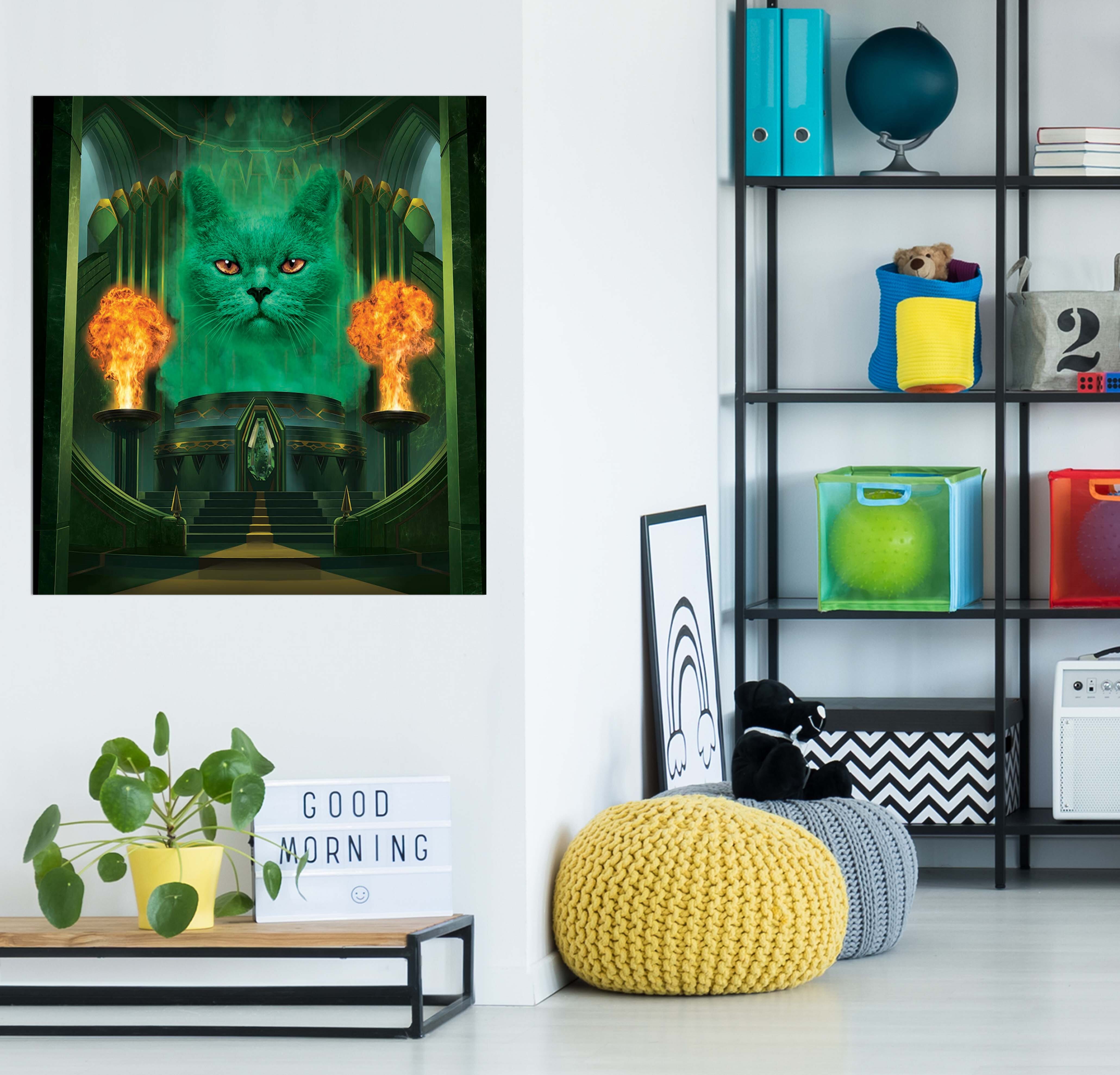 3D Green Fire Cat 017 Vincent Hie Wall Sticker Wallpaper AJ Wallpaper 2 