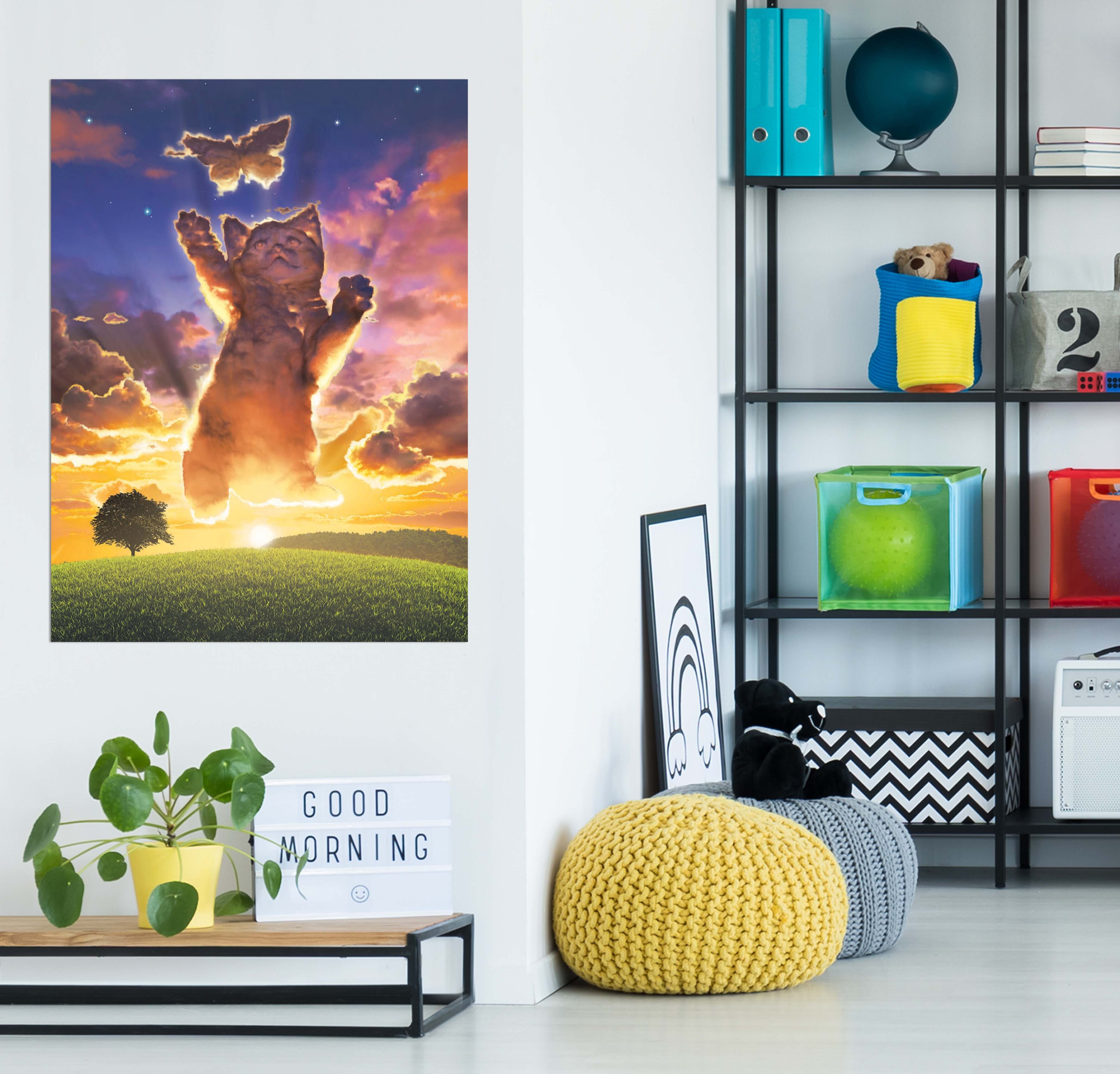 3D Cloud Kitten Sunset 024 Vincent Hie Wall Sticker Wallpaper AJ Wallpaper 2 