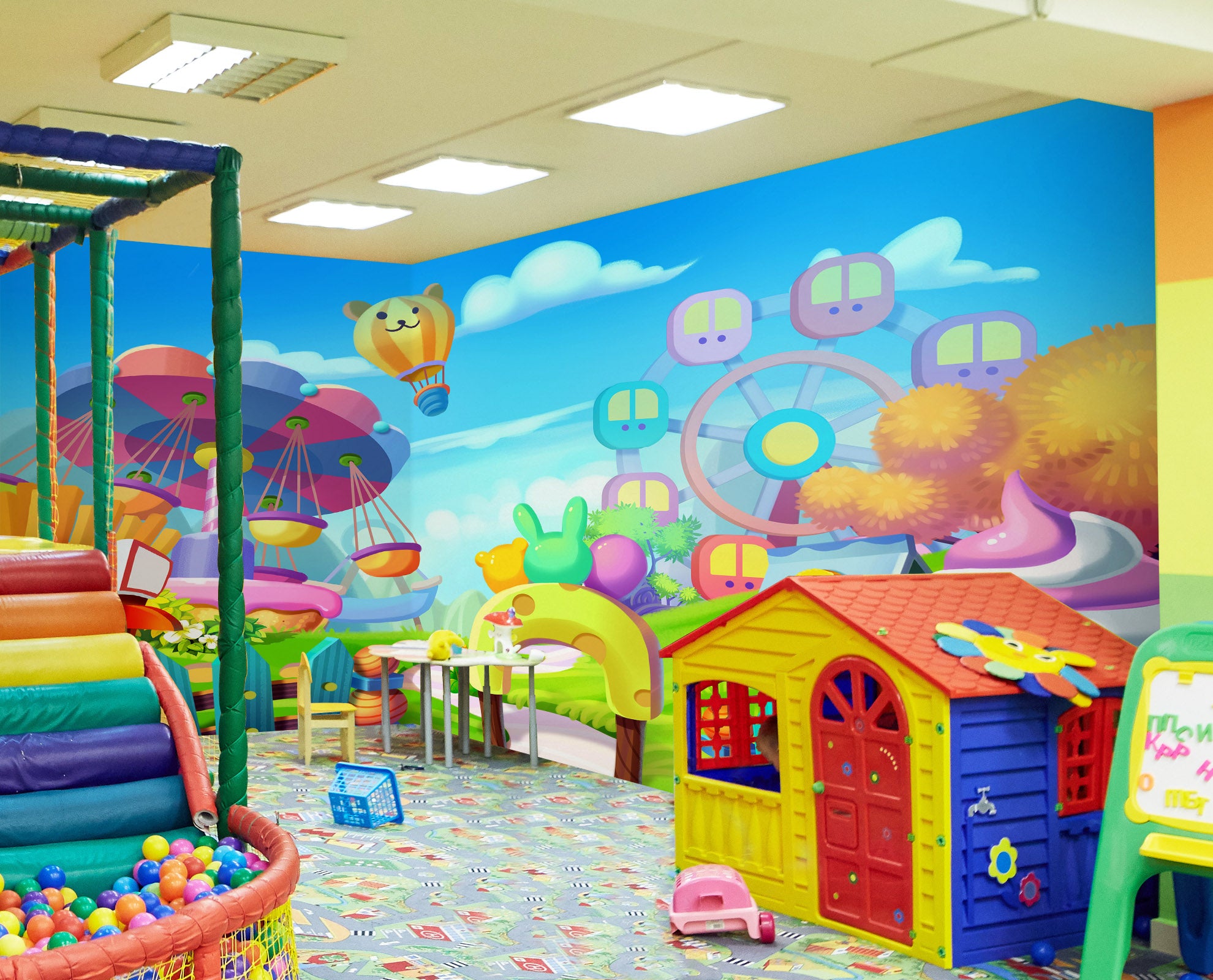 3D Cartoon Hot Air Balloon Ferris Wheel 1408 Indoor Play Centres Wall Murals