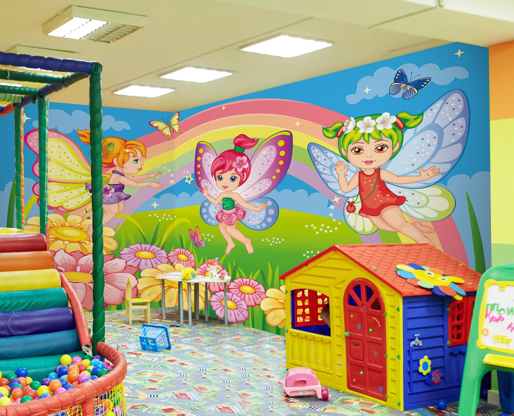 3D Rainbow Butterfly Elf 1434 Indoor Play Centres Wall Murals