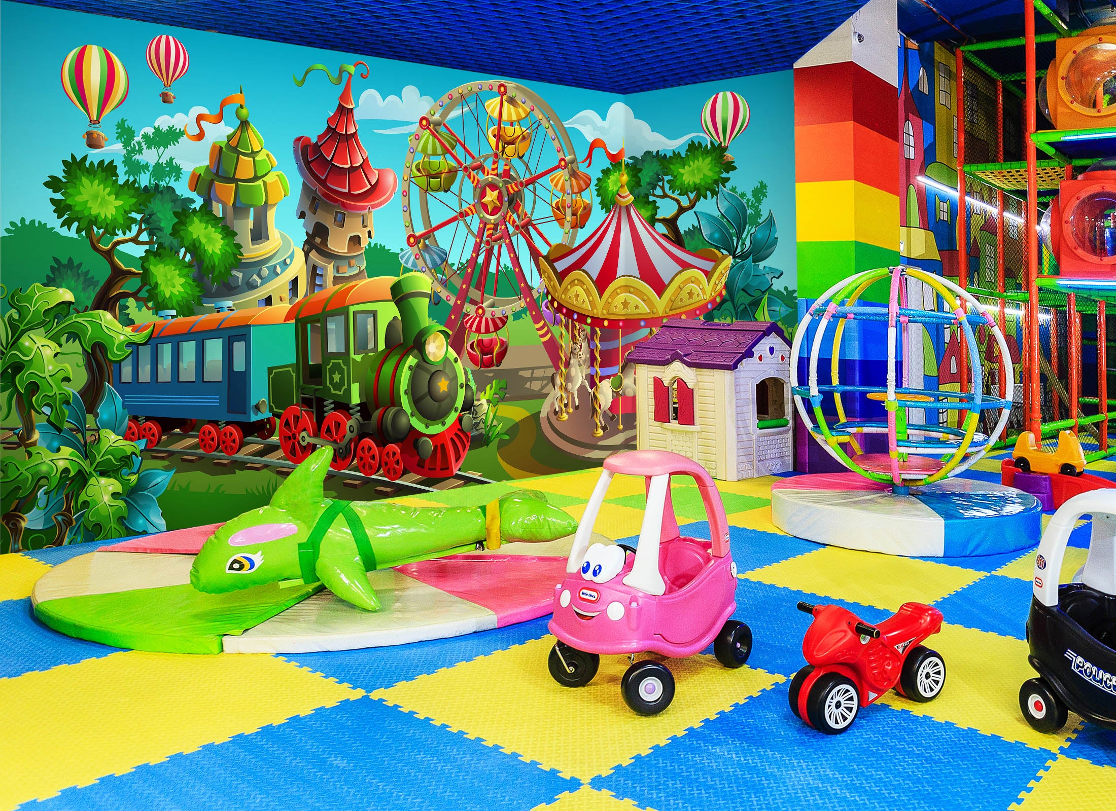 3D Small Train Houses 1413 Indoor Play Centres Wall Murals