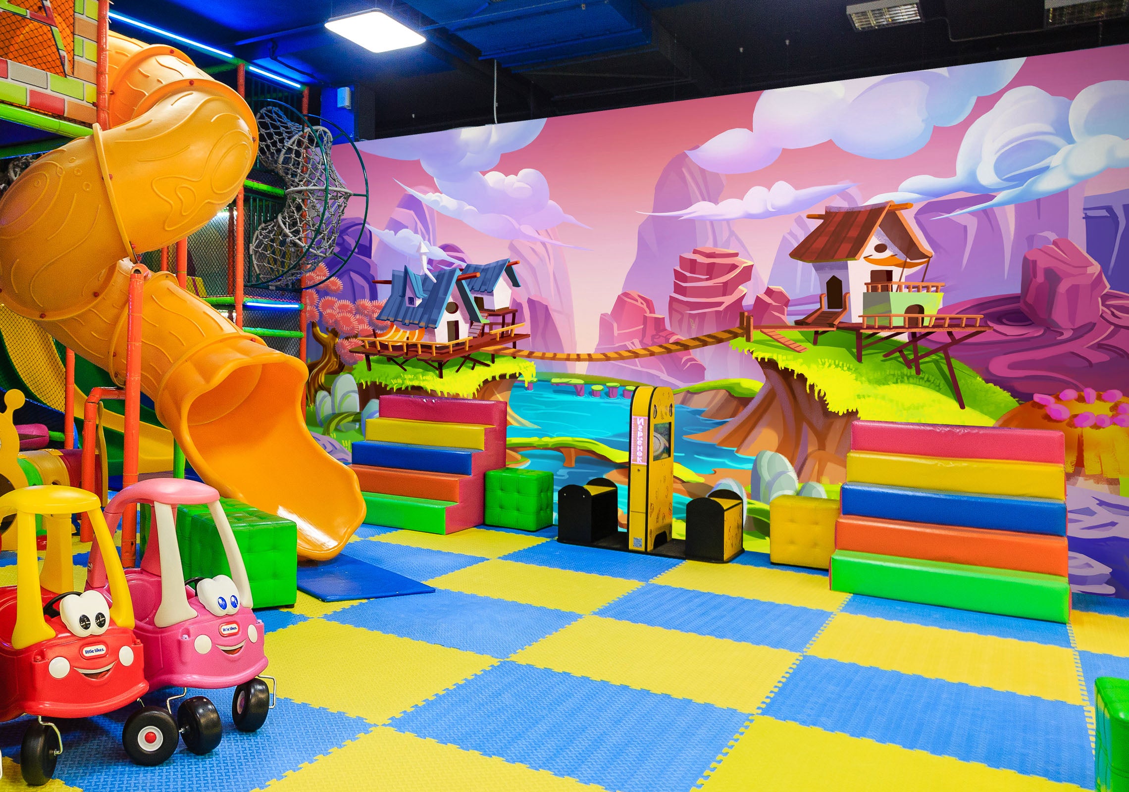 3D Mountain River Houses 1407 Indoor Play Centres Wall Murals