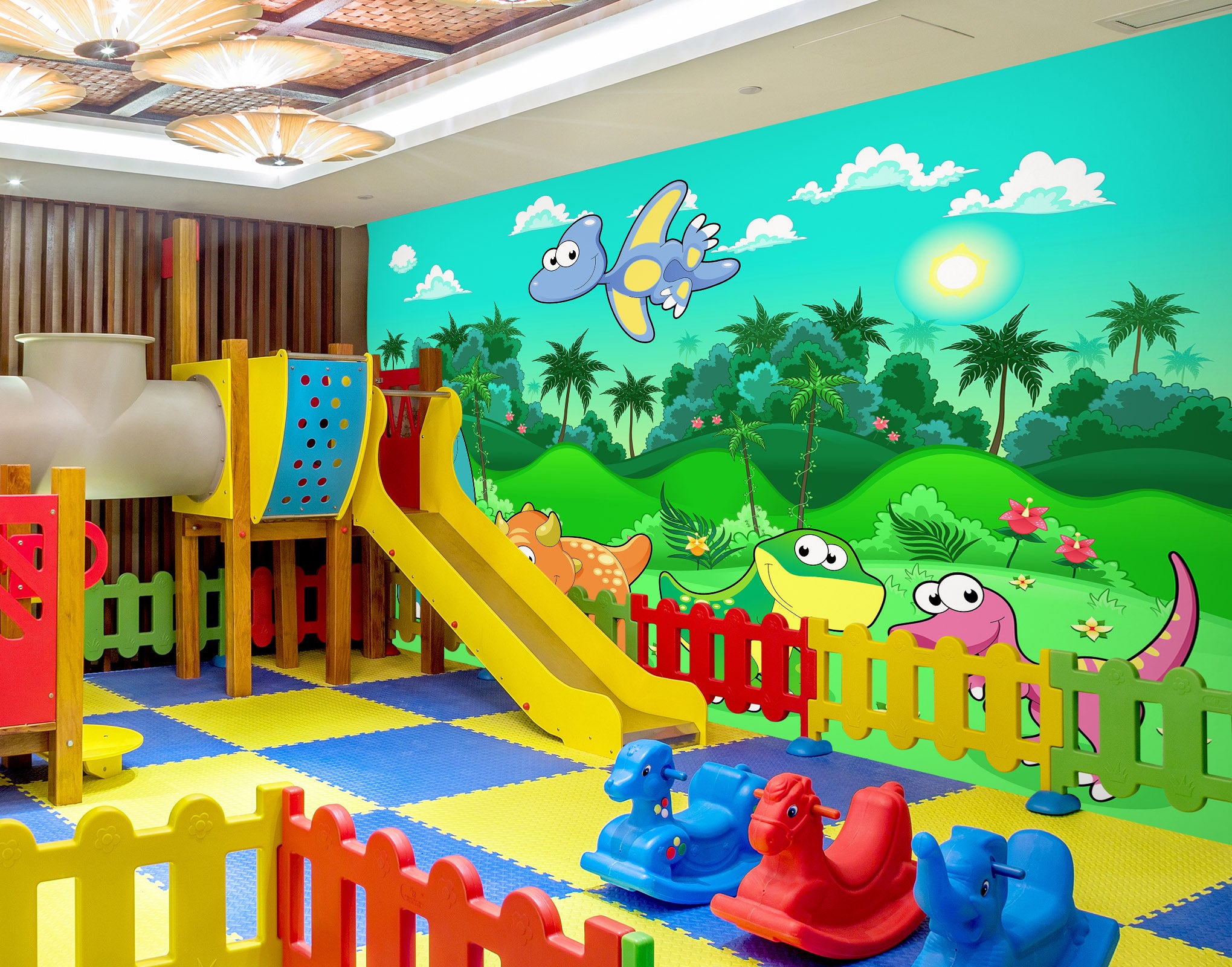 3D Cartoon Dinosaur 1401 Indoor Play Centres Wall Murals