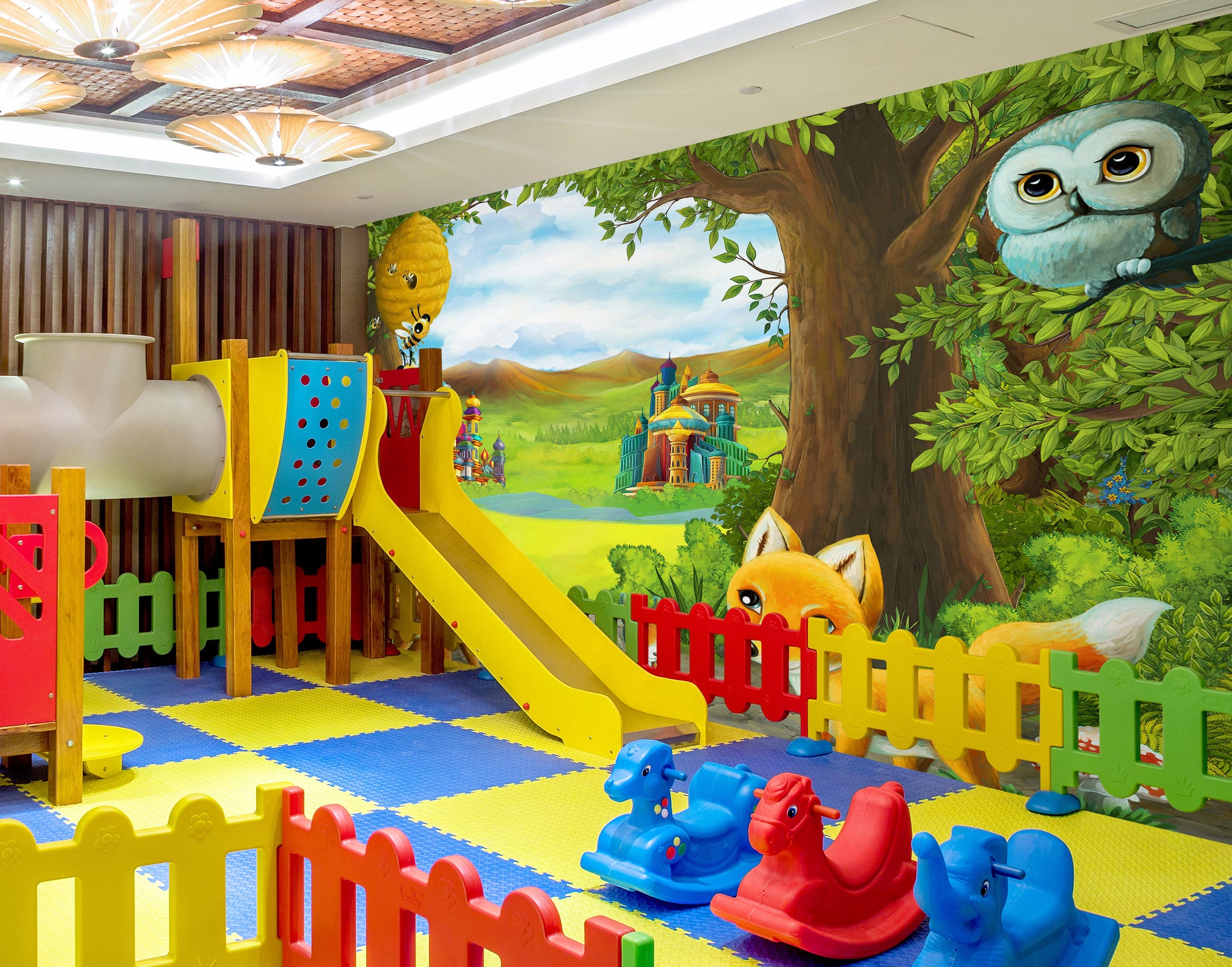 3D Tree Animal 1433 Indoor Play Centres Wall Murals