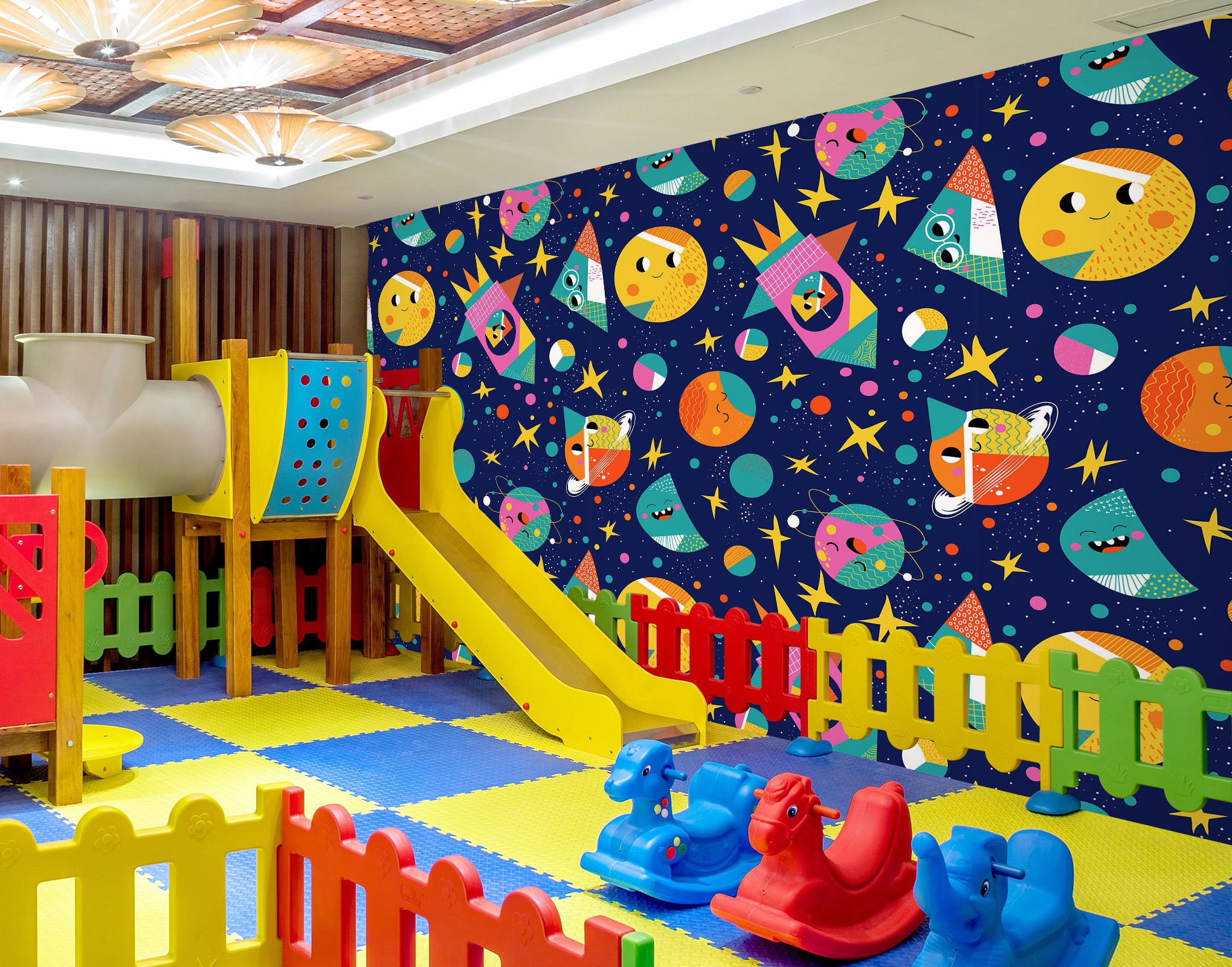 3D Rocket Planet Pattern 1424 Indoor Play Centres Wall Murals