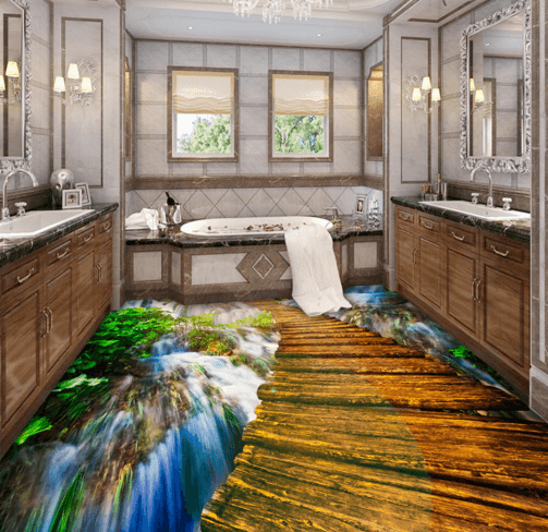 3D Waterfall And Bridge Floor Mural Wallpaper AJ Wallpaper 2 