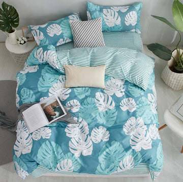 3D Green White Leaf 3042 Bed Pillowcases Quilt