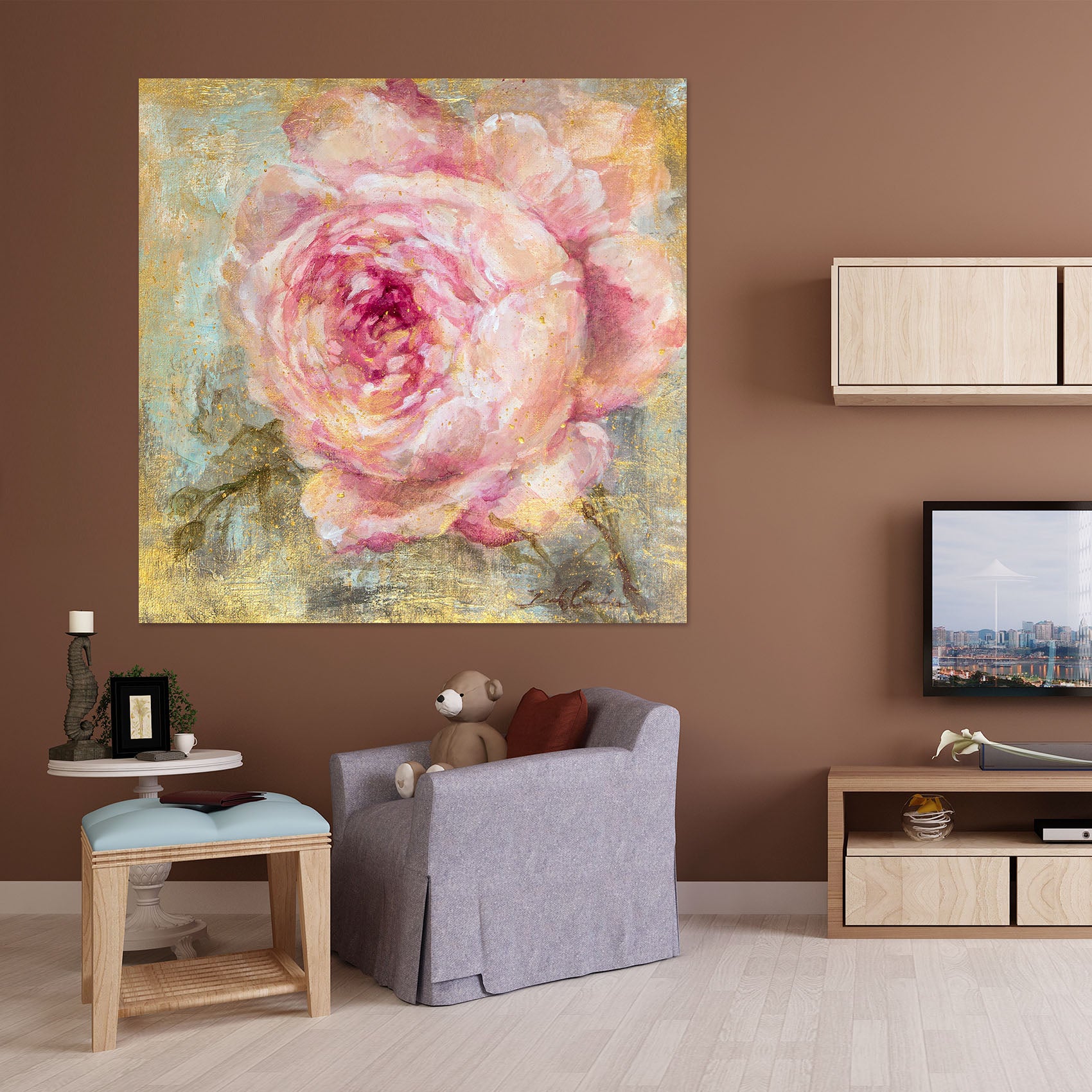 3D Pink Rose 087 Debi Coules Wall Sticker