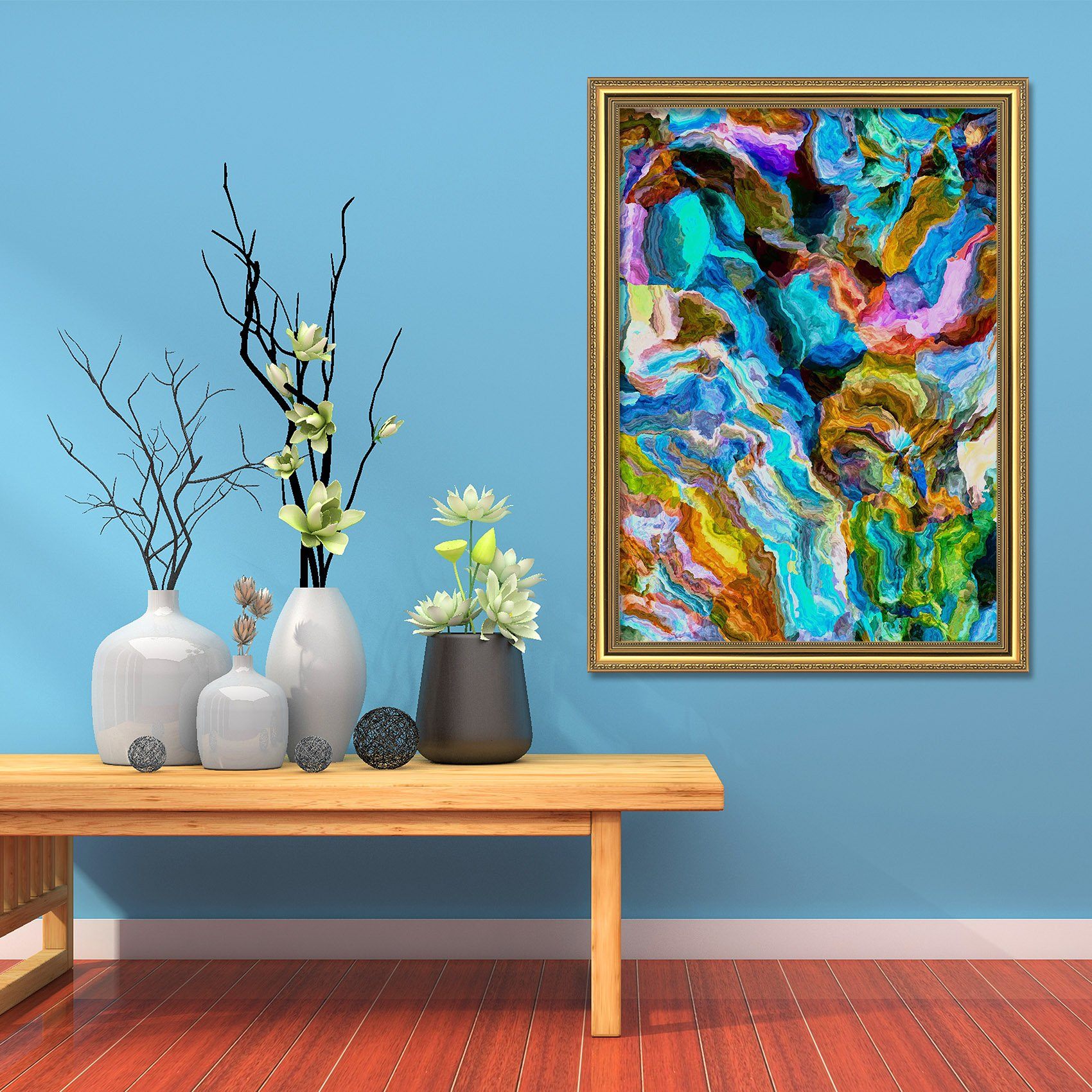 3D Color Abstraction 076 Fake Framed Print Painting Wallpaper AJ Creativity Home 