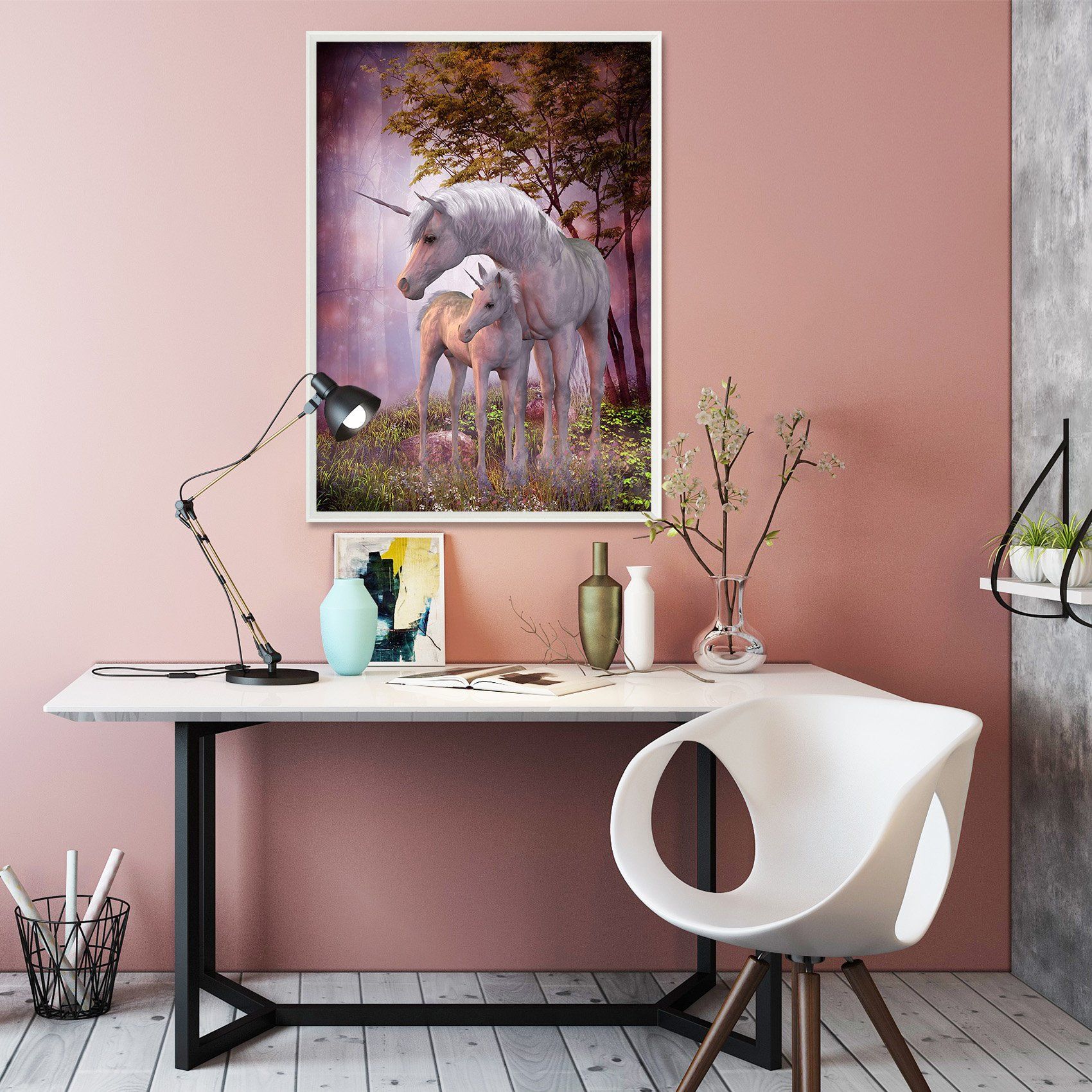 3D White Unicorn 067 Fake Framed Print Painting Wallpaper AJ Creativity Home 