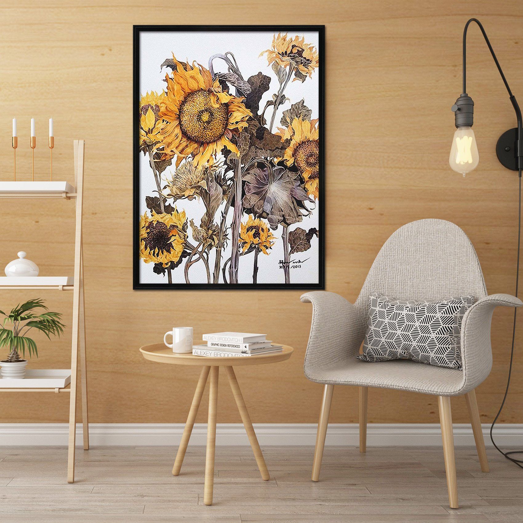 3D Withering Sunflower 091 Fake Framed Print Painting Wallpaper AJ Creativity Home 